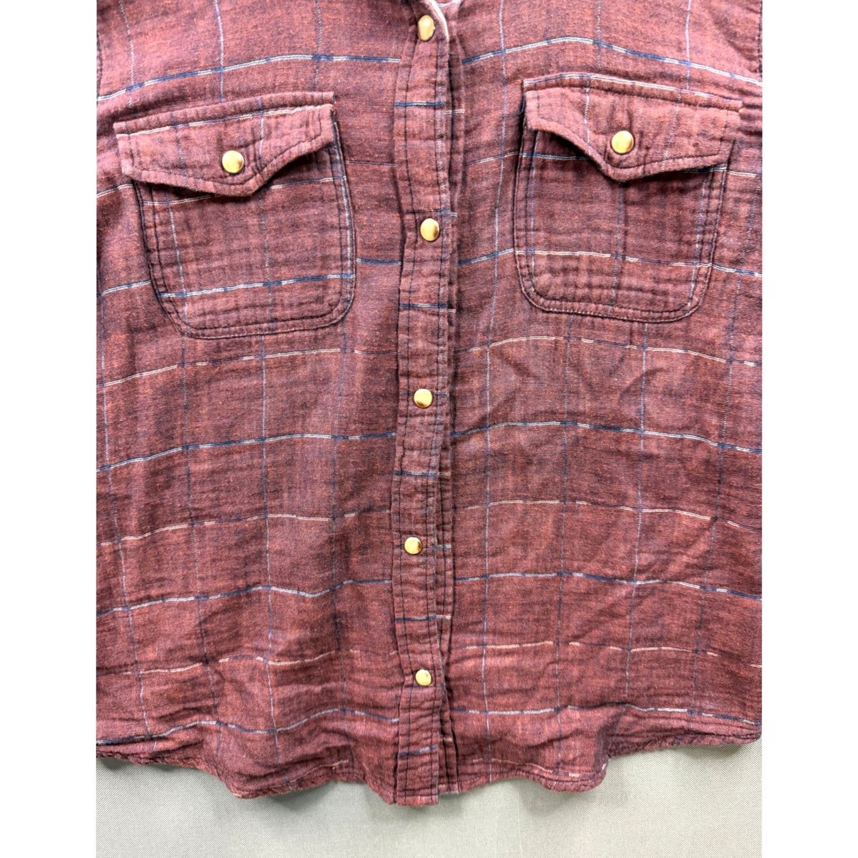 BKE VINTAGE BKE Button Down Shirt Womens Burgundy Plaid Double Layer Gauze Small Size S / US 4 / IT 40 - 3 Thumbnail
