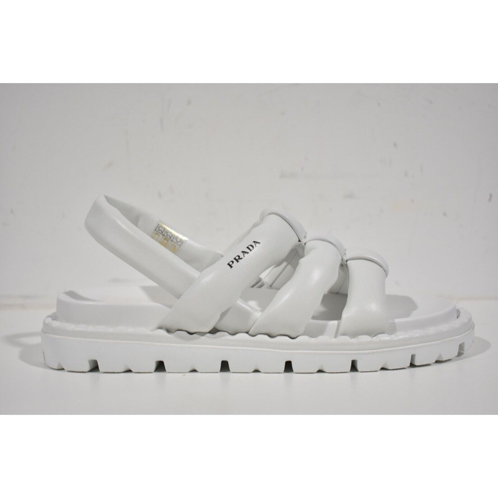 Prada Blow White Padded Leather Logo Strappy Slingback