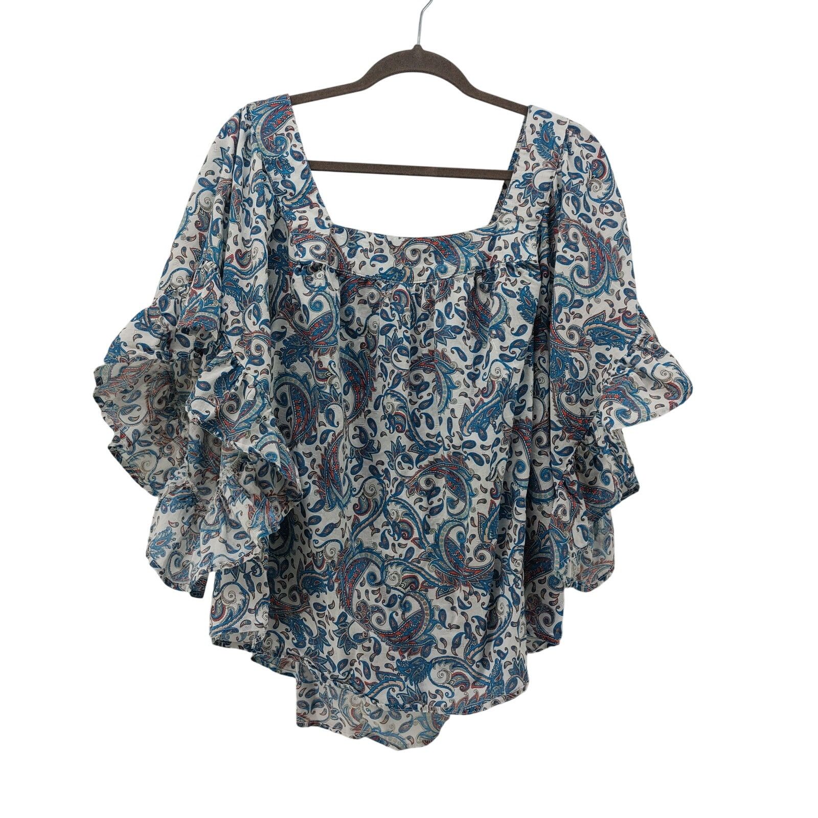 Other Terry & Sky 2X 20W-22W Blouse Paisley Print Ruffle Blue Cute Size XXL / US 16-18 / IT 52-54 - 1 Thumbnail
