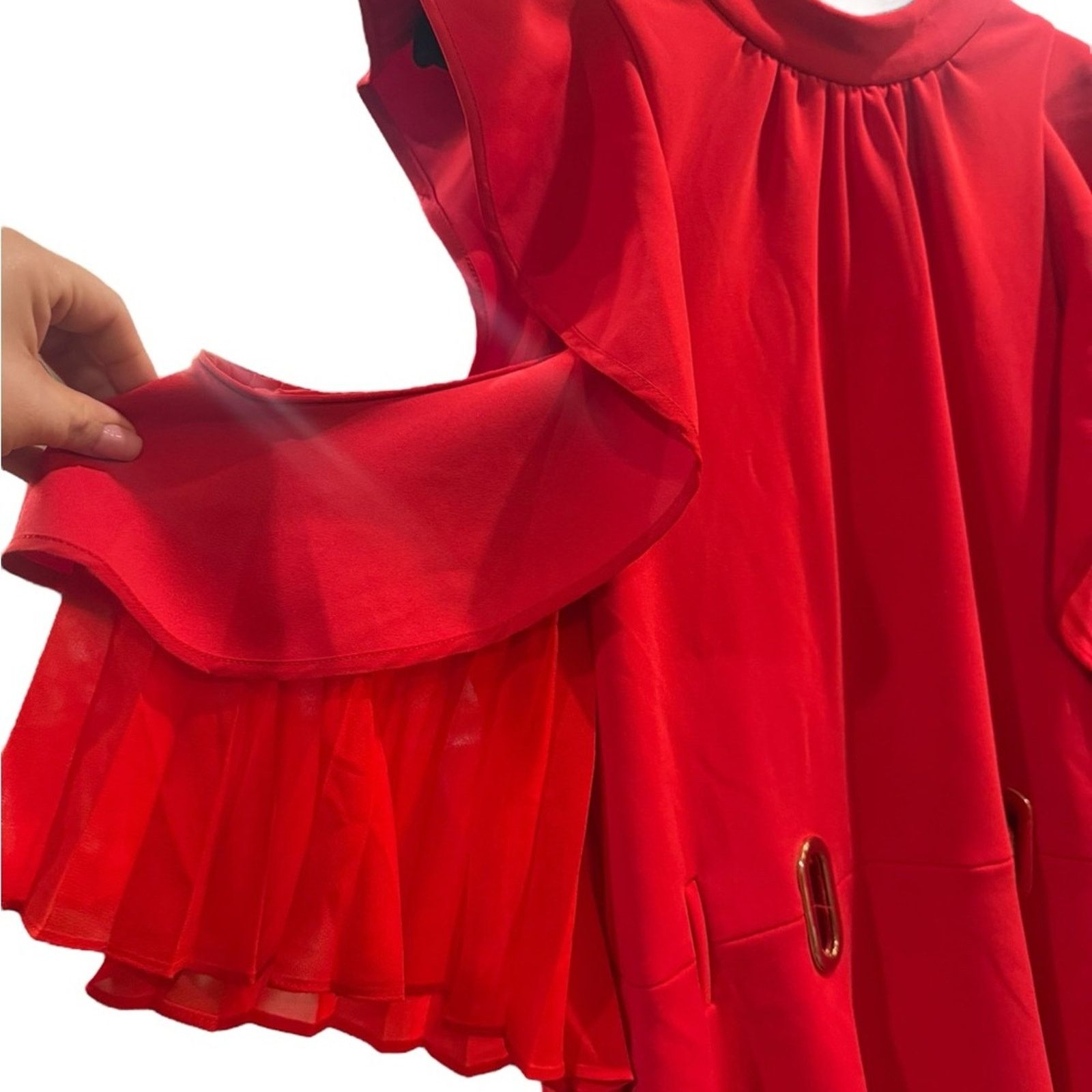 Self-Portrait Self-Portrait Asymmetrical Jersey Red Ruffled Sleeve Dress 4 Size S / US 4 / IT 40 - 8 Thumbnail