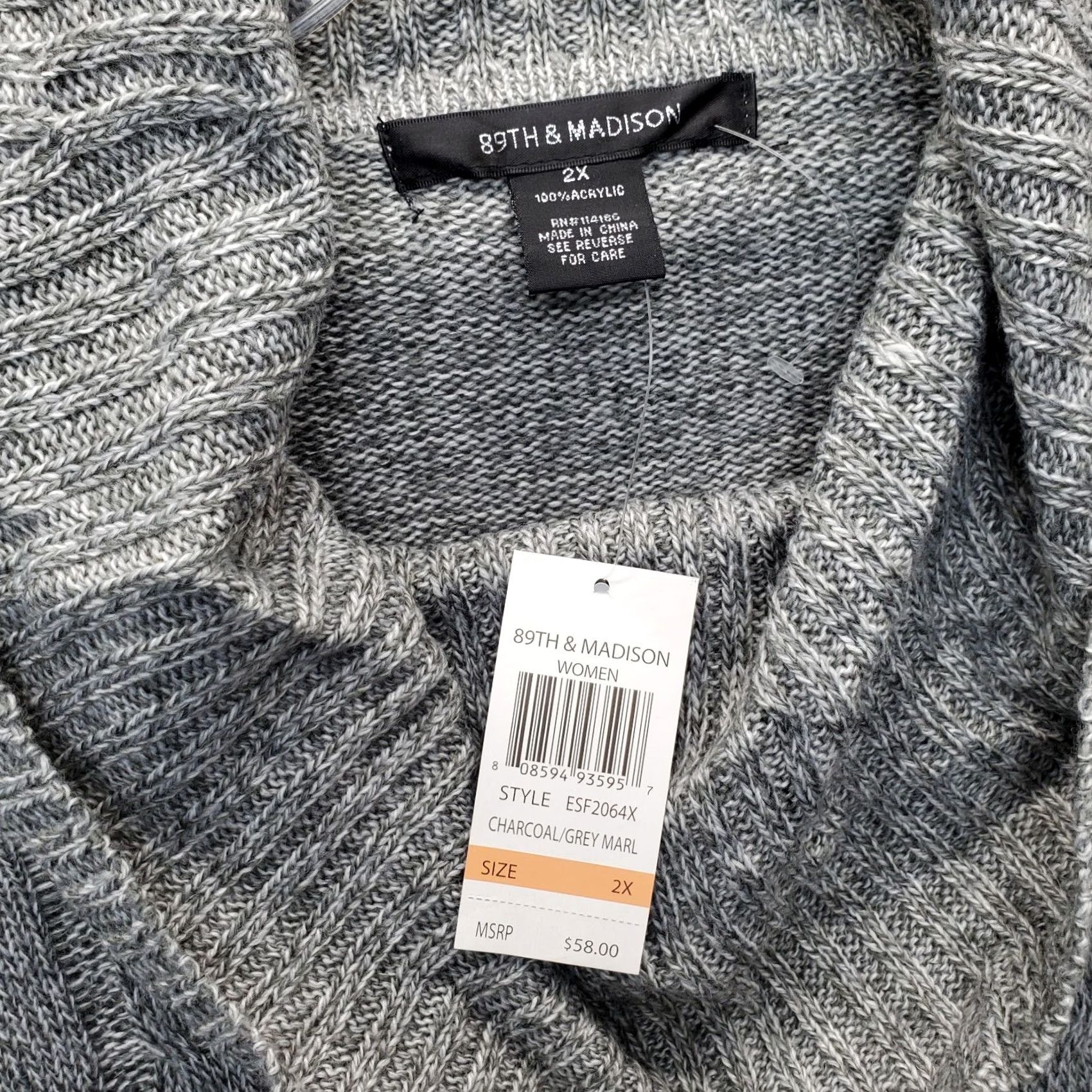 Vintage 89th & Madison Womens Size 2X Gray Poncho Sweater Turtleneck Knit Pullover Vestless Sleeveless Casual Knit Top Size XXL / US 16-18 / IT 52-54 - 3 Thumbnail