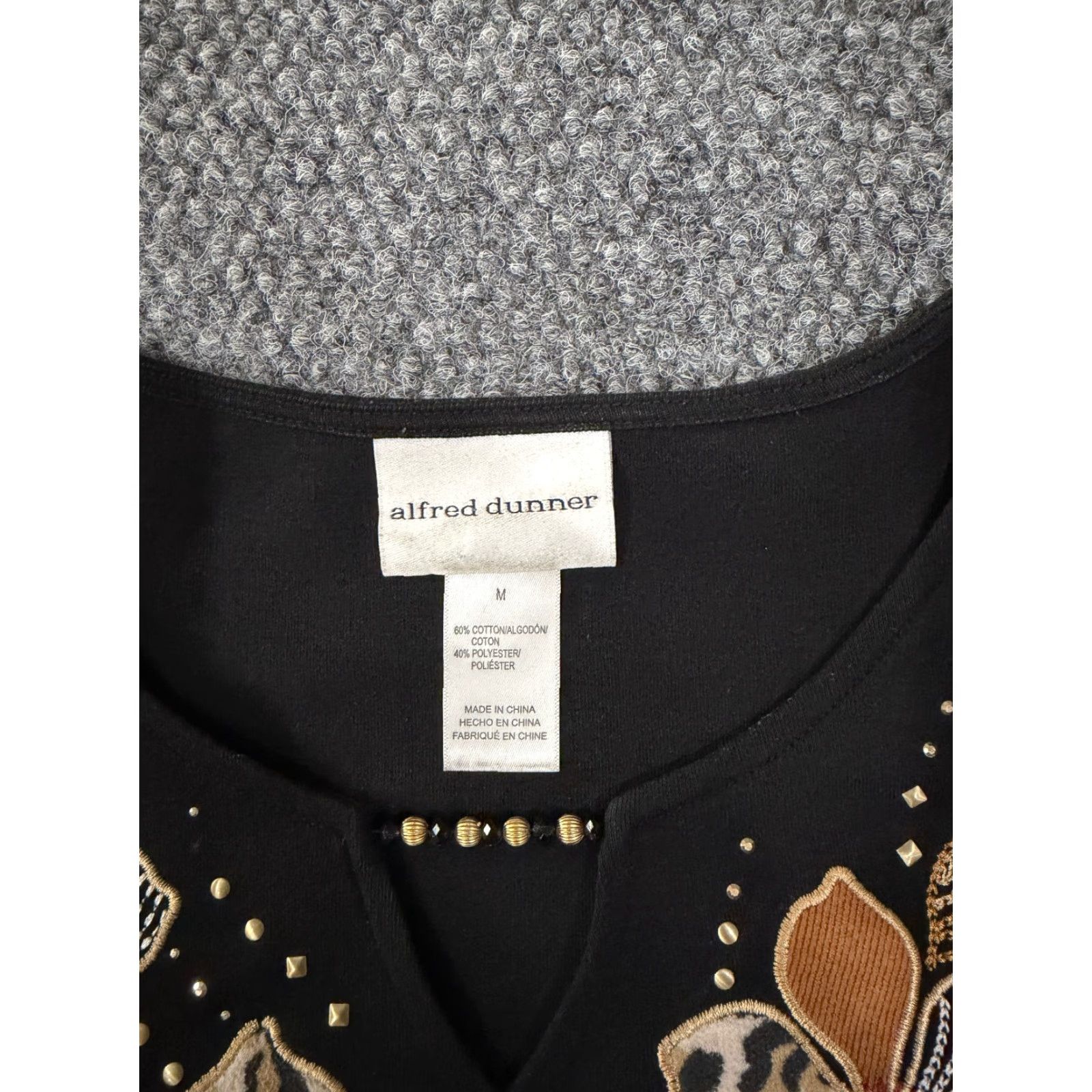 Vintage Alfred Dunner Blouse Womens M Black Floral Embroidered Long Sleeve Casual Shirt Size M / US 6-8 / IT 42-44 - 5 Thumbnail