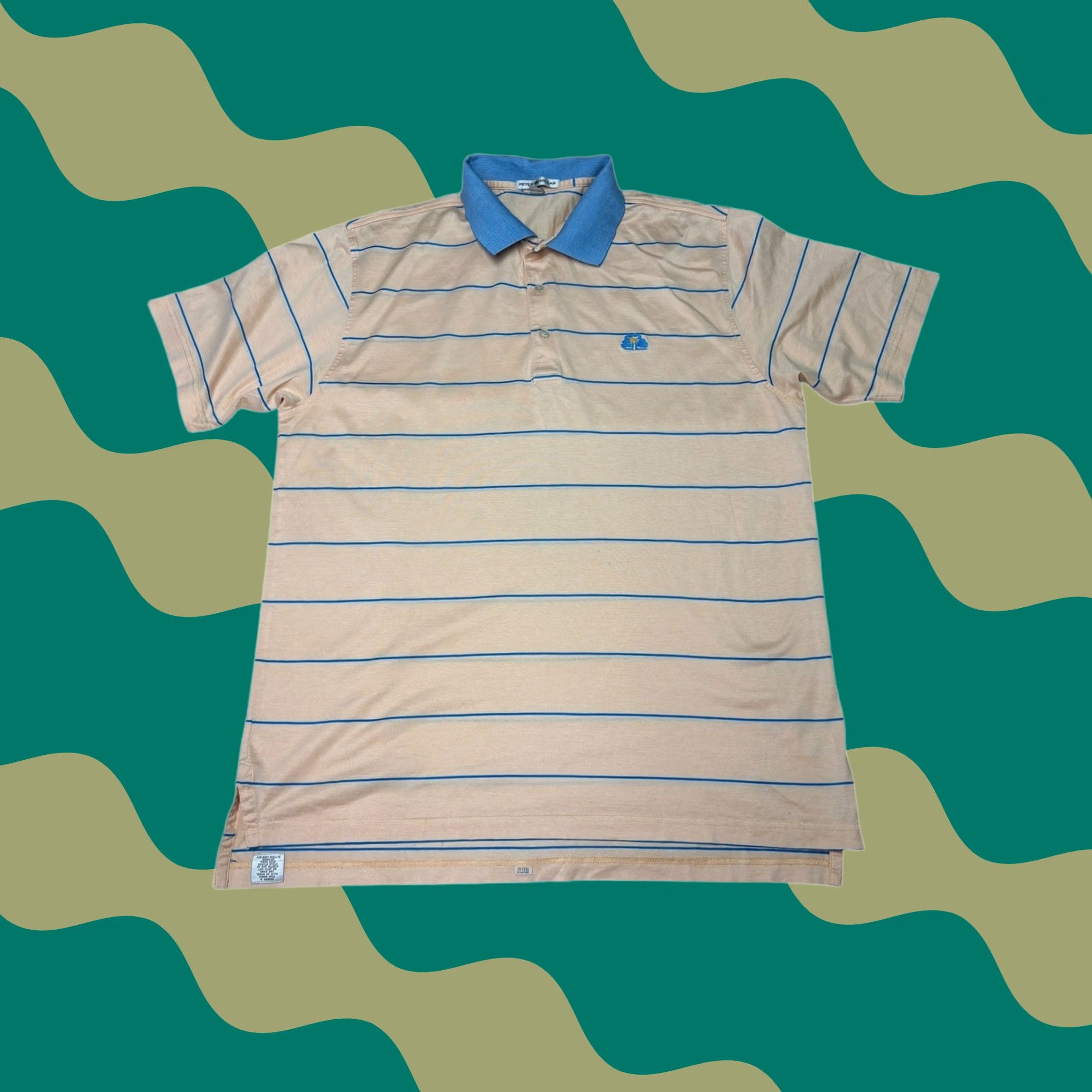 Peter Millar VINTAGE Peter Millar Mens Polo Shirt Large Beige Blue Striped Palm Tree Cotton Golf Size US L / EU 52-54 / 3 - 1 Thumbnail