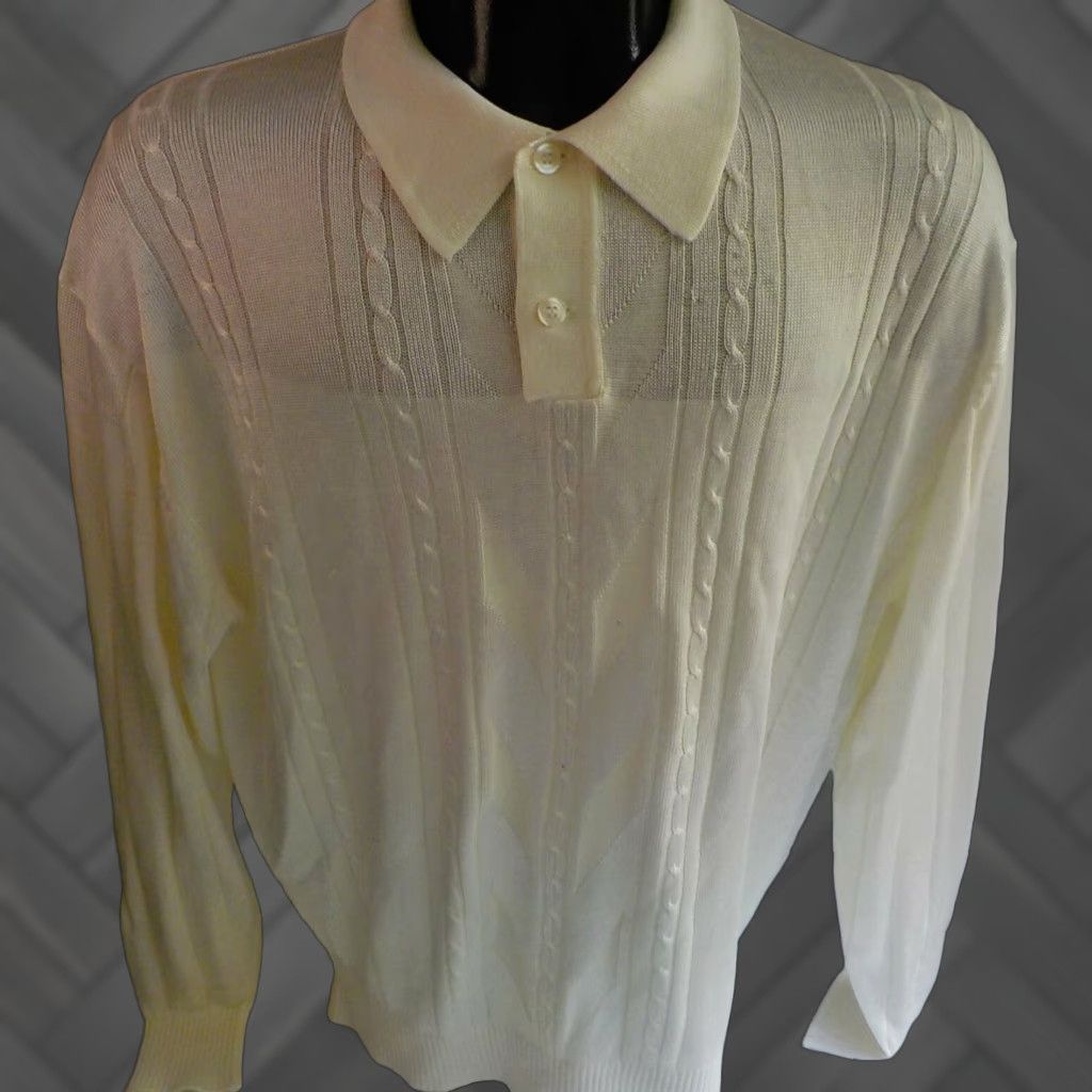 Vintage Arezzo Polo Style Sweater Ivory SZ LARGE NWT Rayon/Cotton Knit Cable-Pop Pullover Mens Size US L / EU 52-54 / 3 - 1 Thumbnail