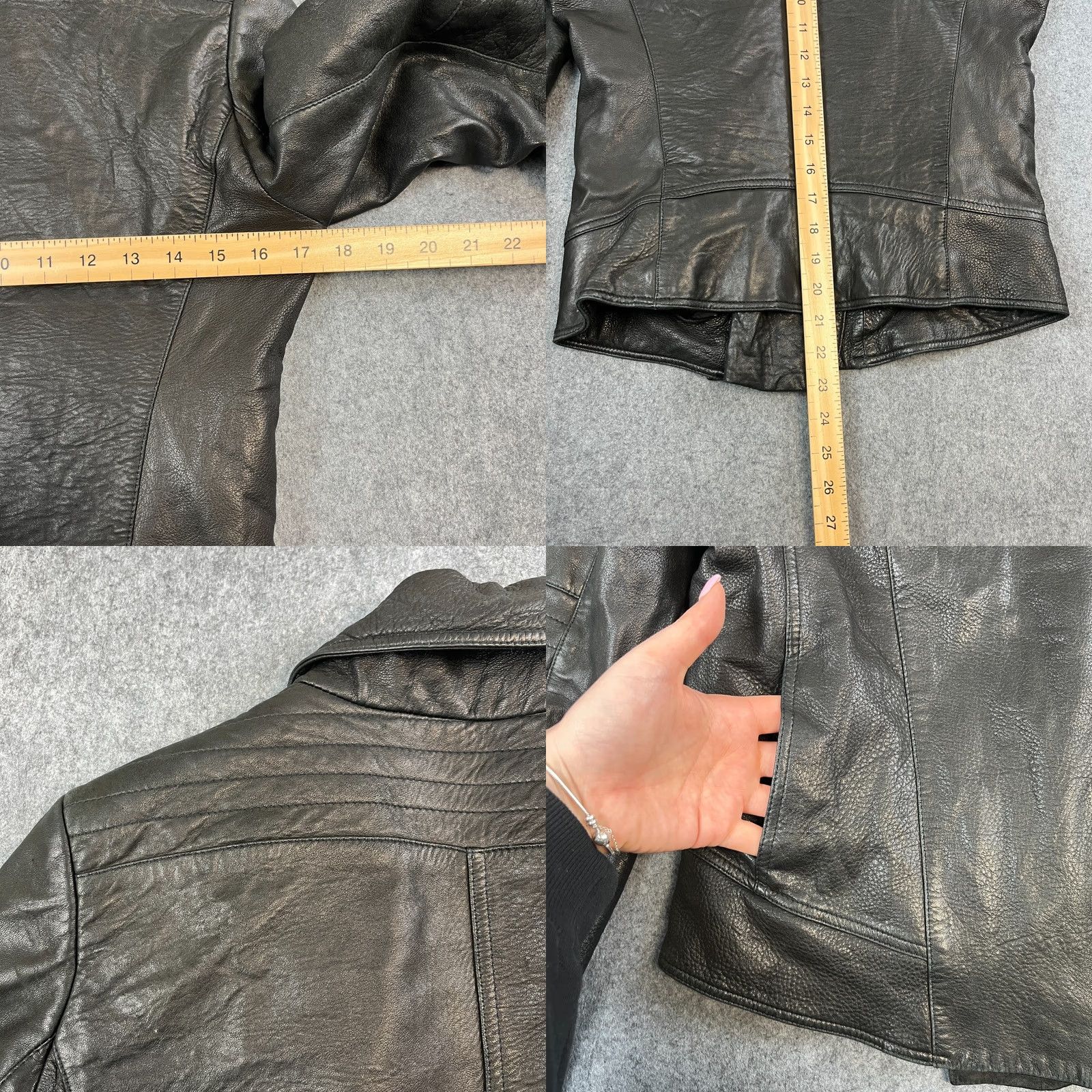 Hugo Boss HUGO BOSS Womens Leather Jacket Short Biker Black 6 Leather Lamb Regular Zip Pockets Vintage No Size M / US 6-8 / IT 42-44 - 8 Thumbnail