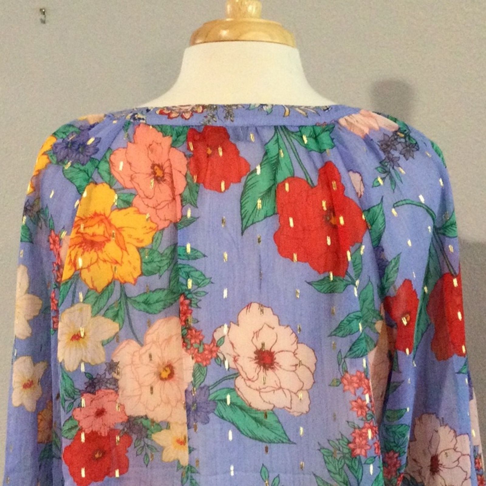 Other Figueroa & Flower Sheer Floral 3/4 Tie Sleeve Blouse Size 1X Size XL / US 12-14 / IT 48-50 - 8 Thumbnail