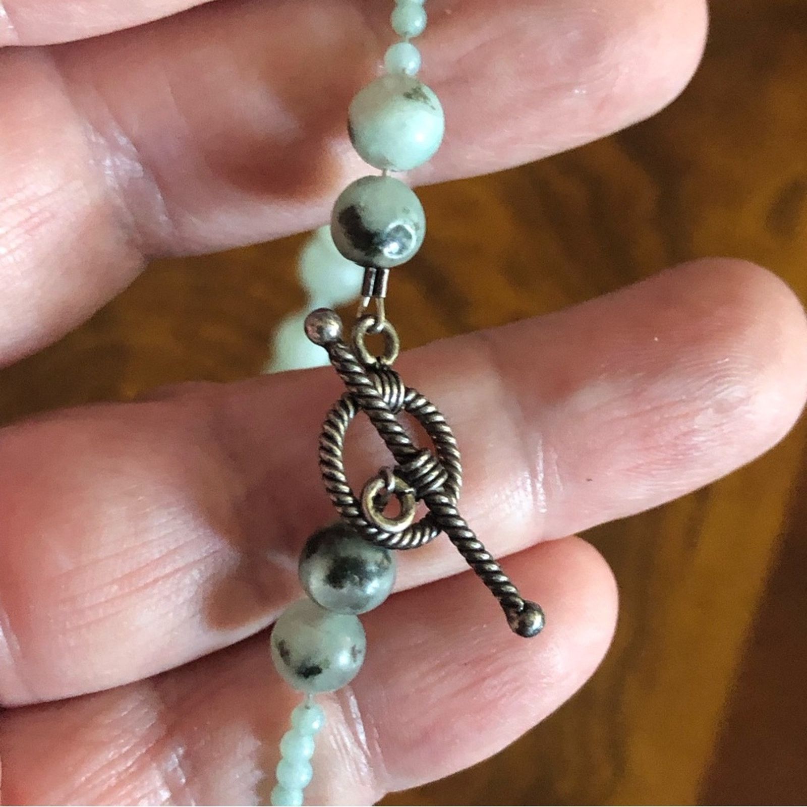 Handmade Hand crafted jadeite stone beaded 925 toggle clasp necklace Size ONE SIZE - 10 Thumbnail
