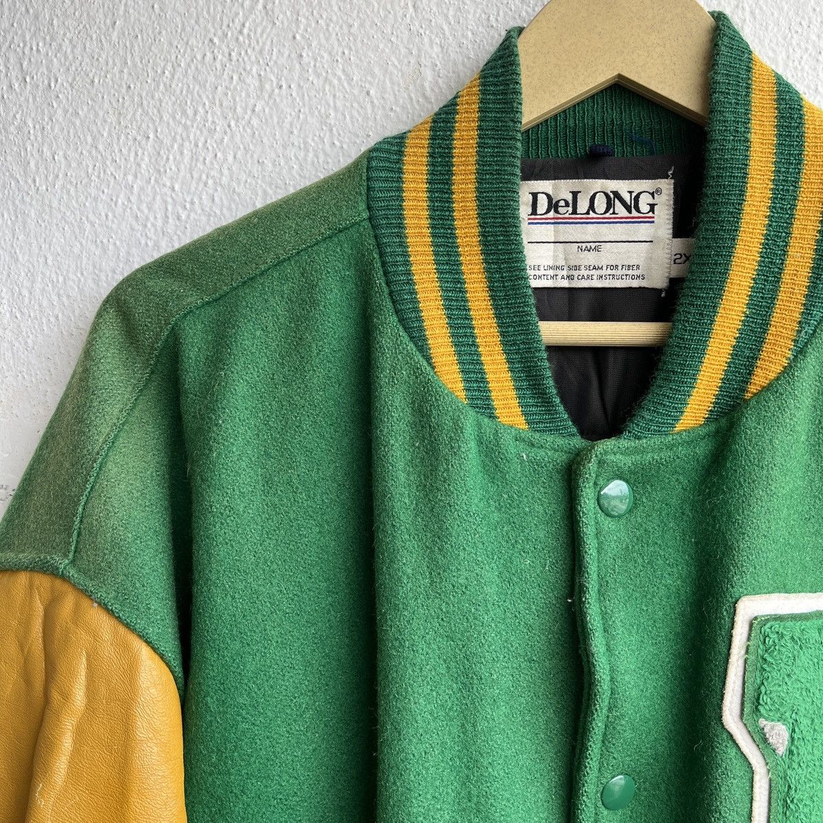 Delong VINTAGE DELONG DISTRESSED VARSITY LEATHER JACKET VAN FLEEREN Size US XXL / EU 58 / 5 - 6 Thumbnail