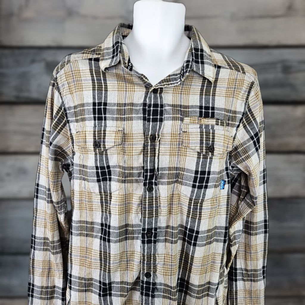 KAVU Kavu Mens Button-Up Shirt Plaid Long Sleeve Cotton Sz M Gray Black Multicolor Pattern Size US M / EU 48-50 / 2 - 1 Thumbnail