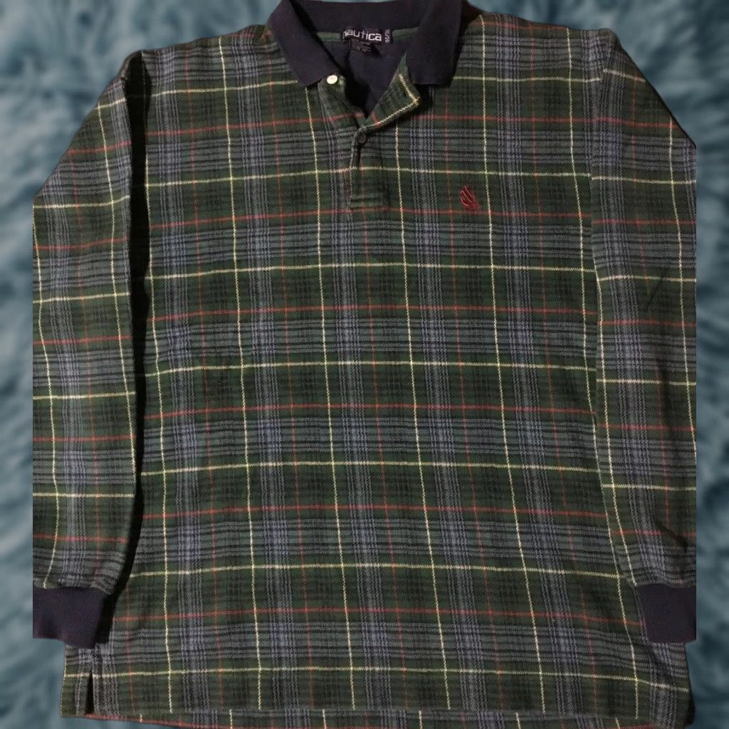 Nautica VINTAGE Nautica Plaid Polo Shirt XL Blue 90s 80s Sports USA Button-Front Size US XL / EU 56 / 4 - 1 Thumbnail