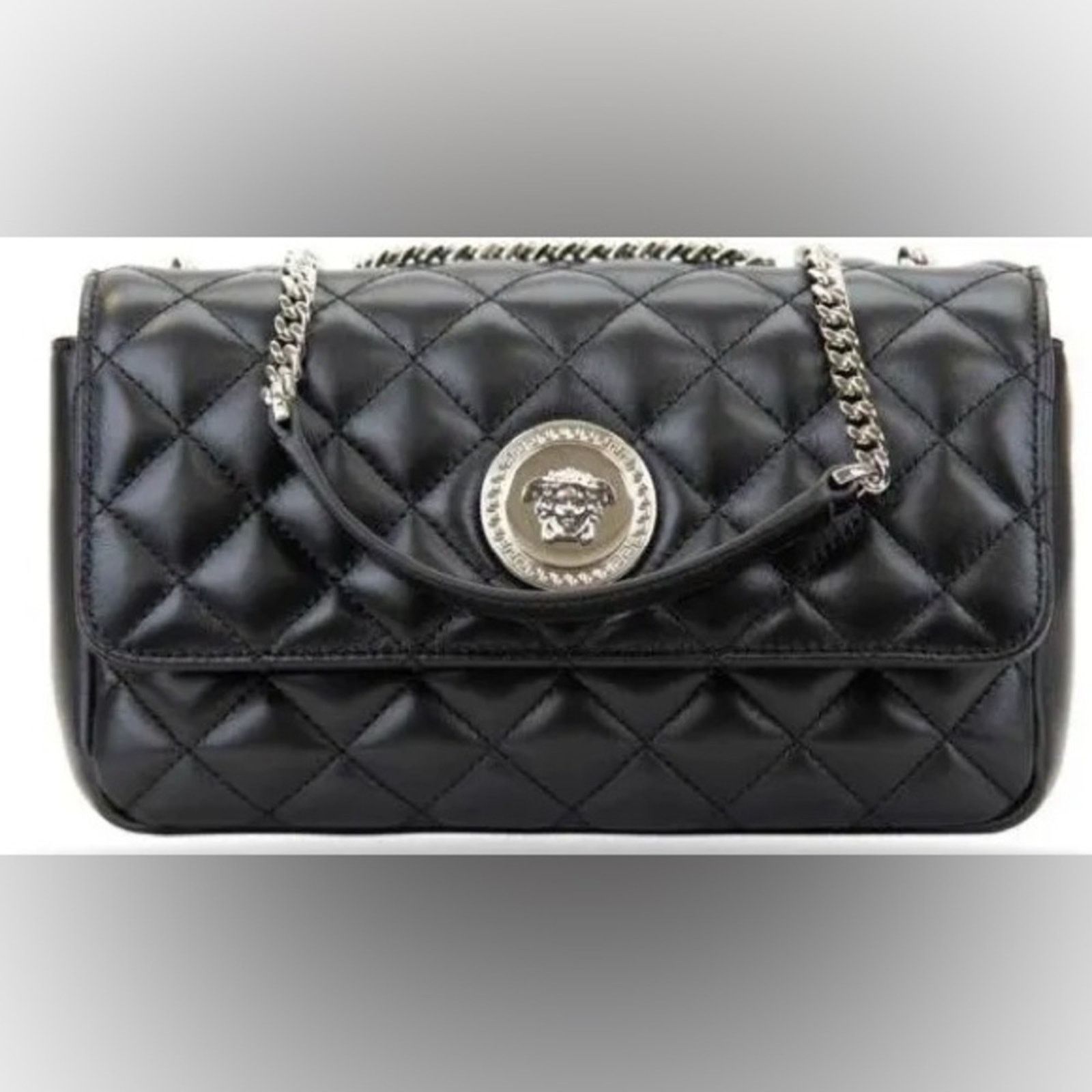 Versace Versace Black Quilted Lambskin Leather Shoulder Bag Size ONE SIZE - 1 Thumbnail