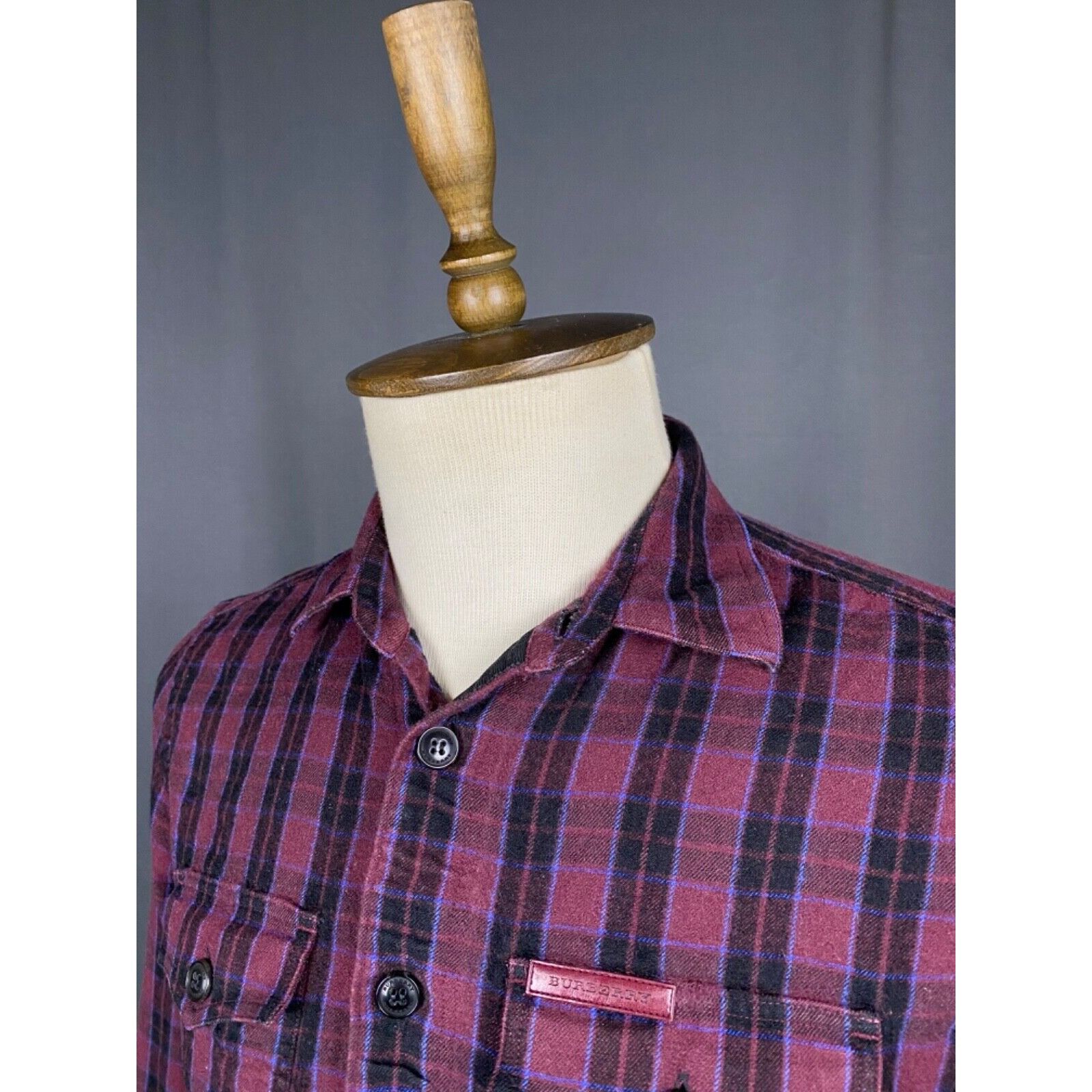 Burberry Burberry Men's Purple Checked Wool Linen Shirt Size S Size US L / EU 52-54 / 3 - 5 Thumbnail
