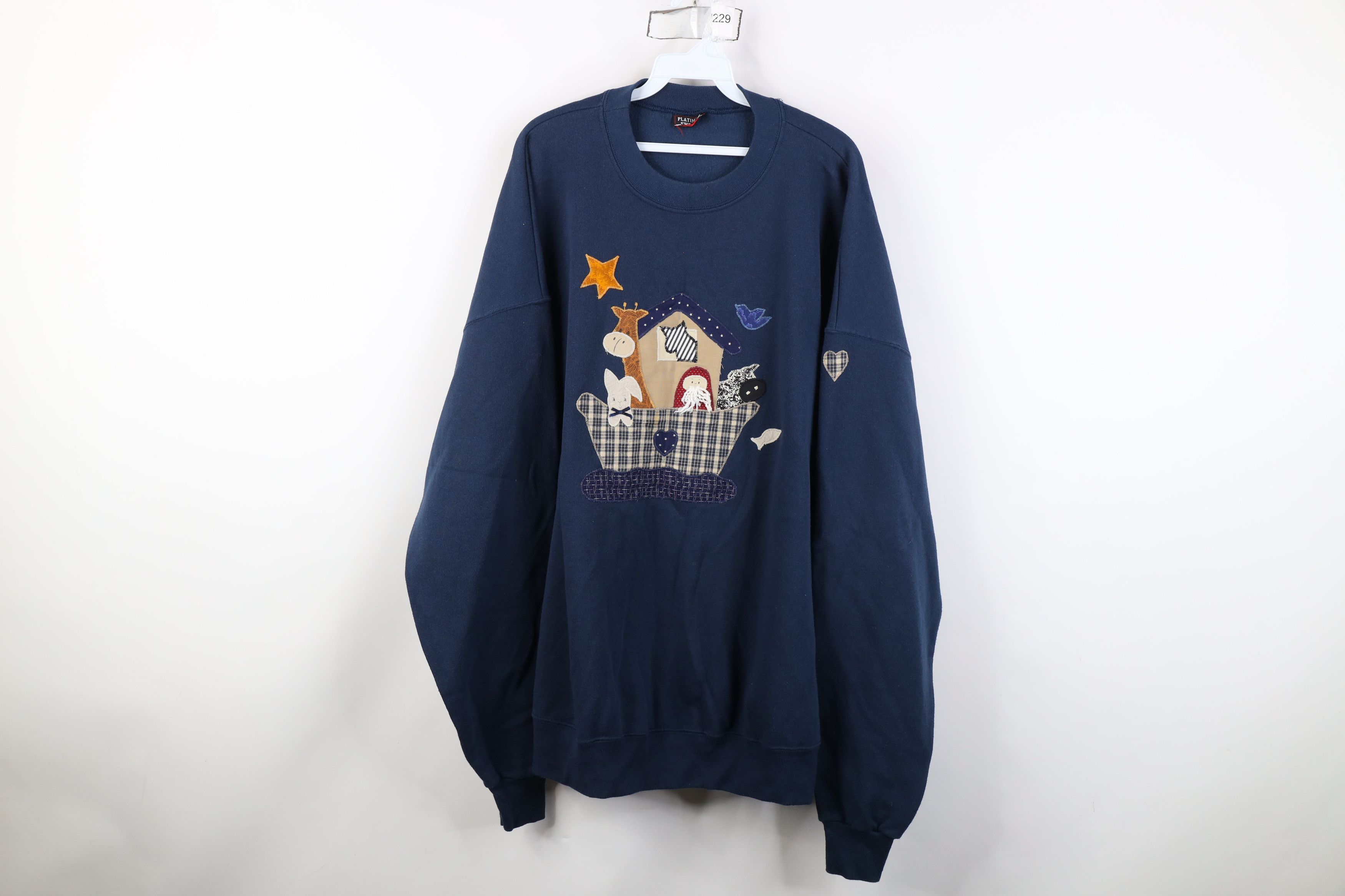 Vintage Vintage 90s Christian Patch Noahs Ark Sweatshirt Blue USA Size 4XL / US 24-26 - 1 Thumbnail