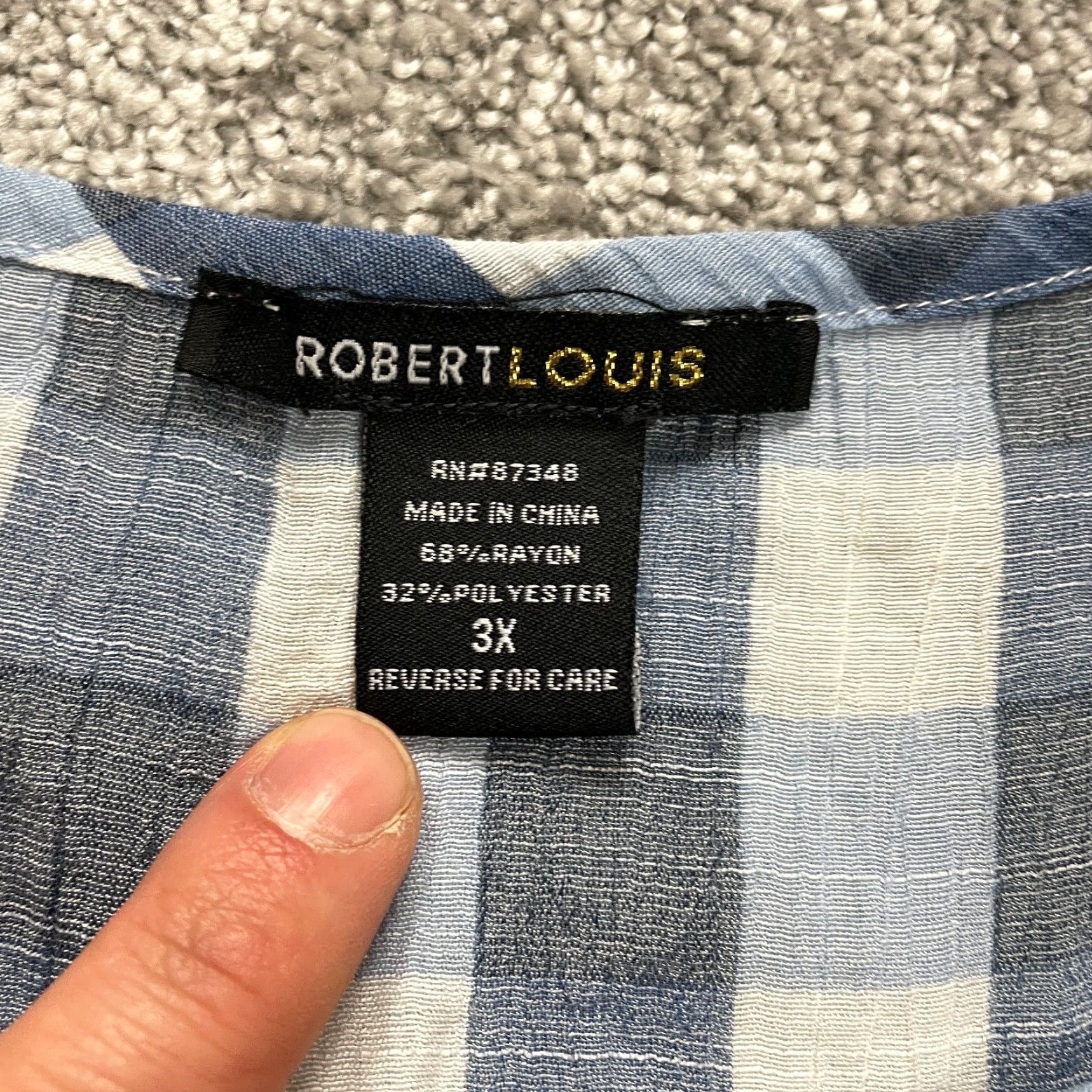 Vintage Robert Louis Blouse Womens 3XL Blue Checkered Short Sleeve V-Neck Casual Top Size XXL / US 16-18 / IT 52-54 - 4 Thumbnail