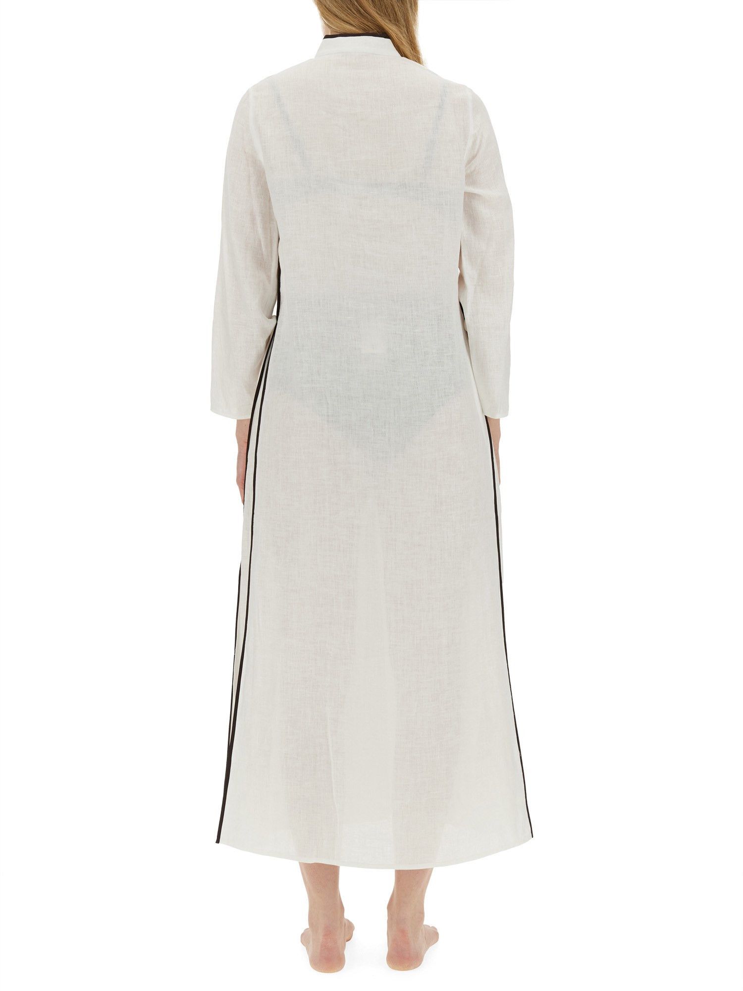 Tory Burch o1s22i1n1024 Long Linen Caftan Dress in White Size L / US 10 / IT 46 - 3 Thumbnail