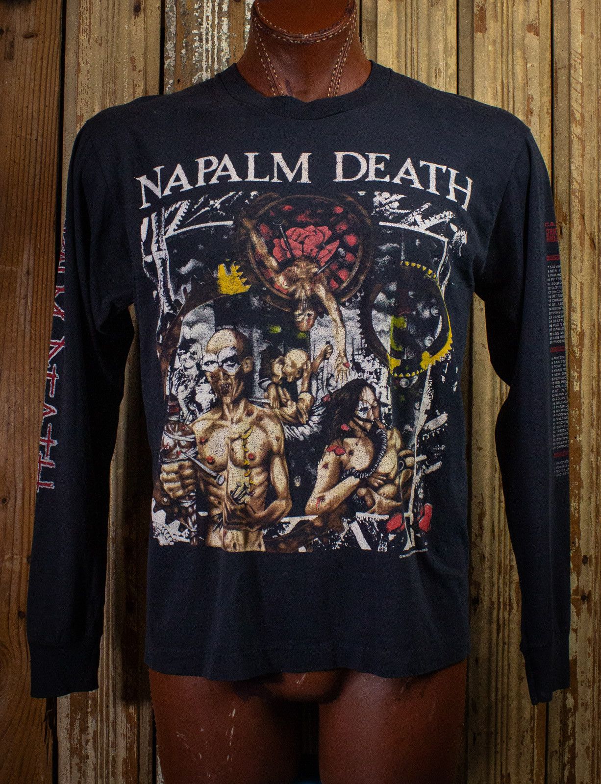 Image of Band Tees x Vintage Napalm Death Campaign Concert Long Sleeve 1992 in Black, Men's (Size XL)