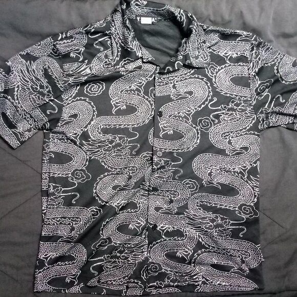 Vintage Vintage Y.M.L.A. Oriental Dragons Polyester Button Shirt Size US M / EU 48-50 / 2 - 2 Thumbnail