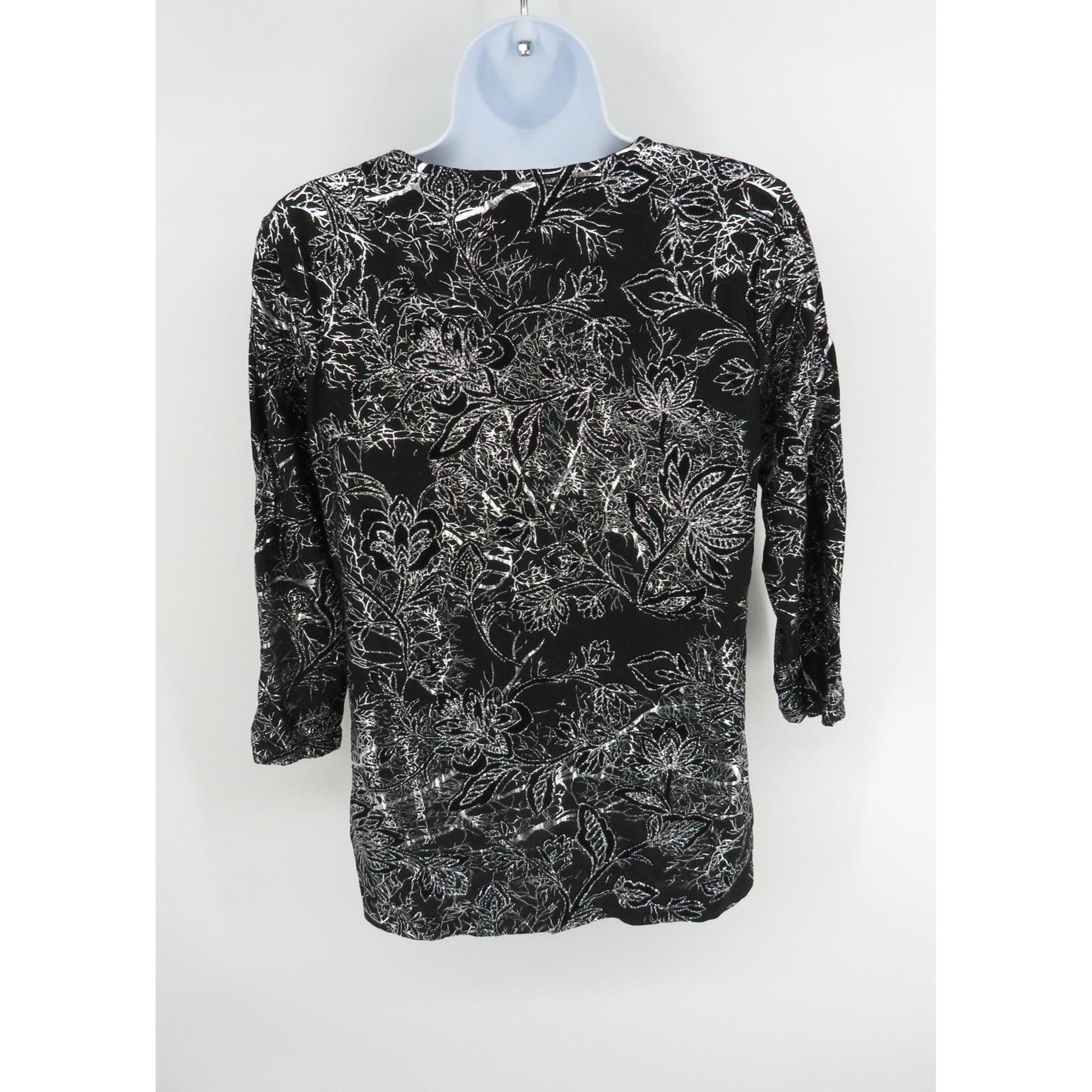 JM Collection JM Collection Jacquards Small Black Silver Flocked Faun Top Size S / US 4 / IT 40 - 4 Thumbnail