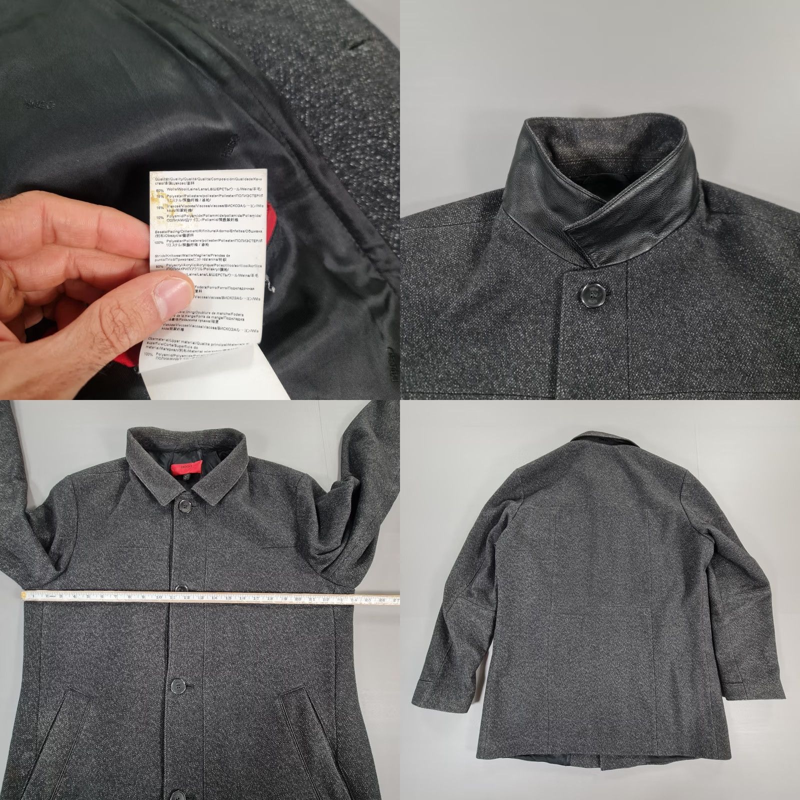 Hugo Boss HUGO BOSS Coat Mens Overcoat Long Wool Blend Single Breasted Grey XL Button Pockets Classic Vintage: No Womens Mens? Size US XL / EU 56 / 4 - 9 Thumbnail