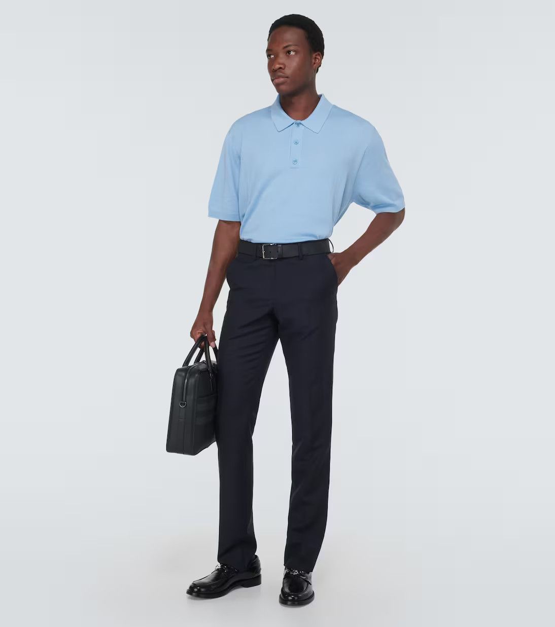 Burberry o1w1db10824 Wool And Silk Polo Shirt in Cool Denim Blue Size US L / EU 52-54 / 3 - 2 Thumbnail