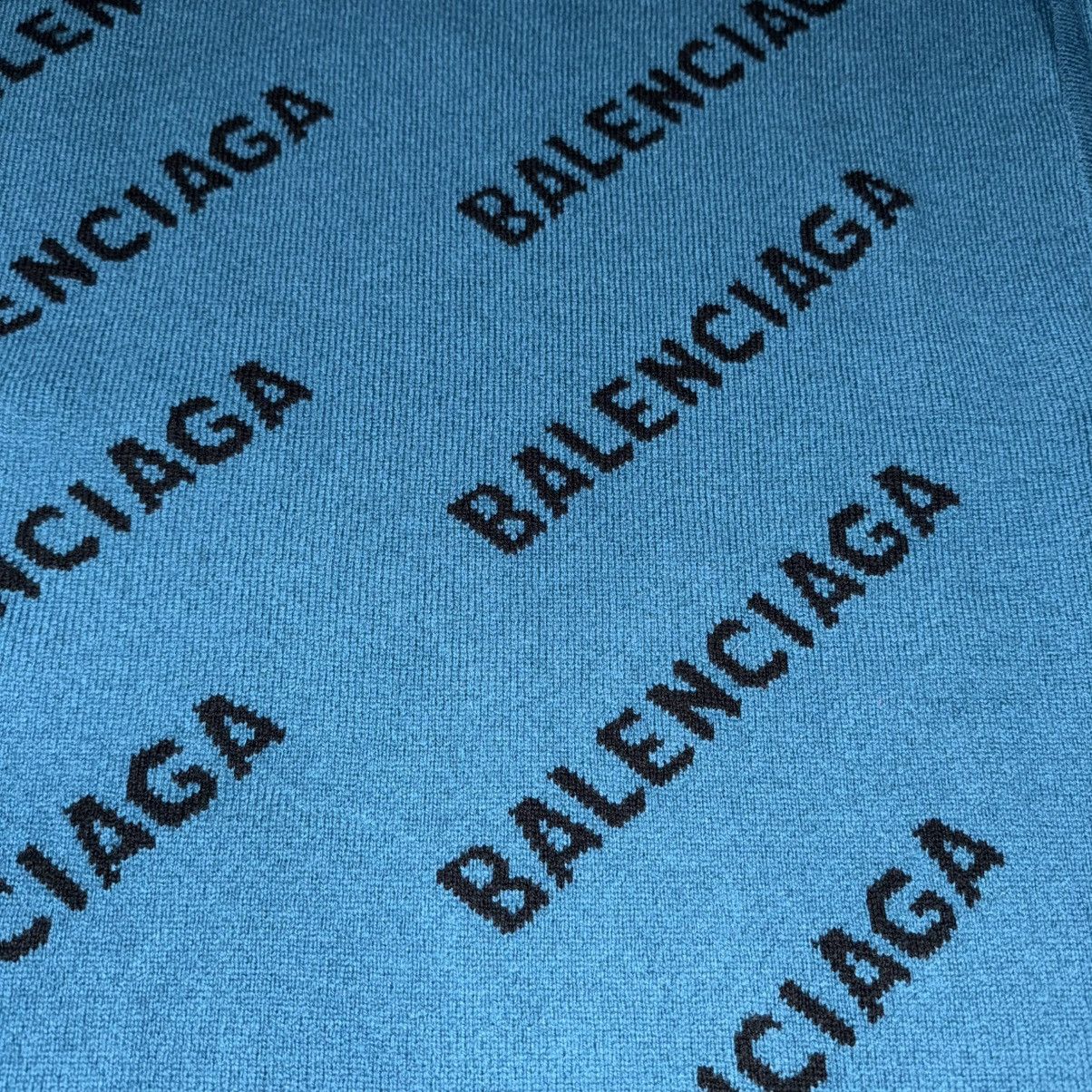 Balenciaga Balenciaga FW21 All Over Logo Wool Sweater Petrol Blue Size US L / EU 52-54 / 3 - 3 Thumbnail