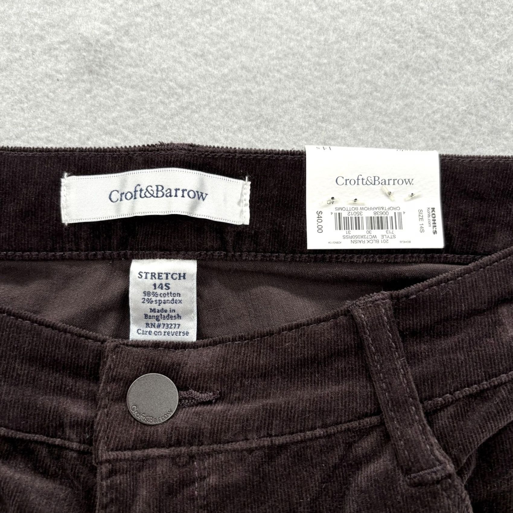 Croft & Barrow Croft & Barrow Womens 14 Short Brown Corduroy Pants Stretch Tummy Control NWT Size 36" / US 14 / IT 50 - 4 Thumbnail