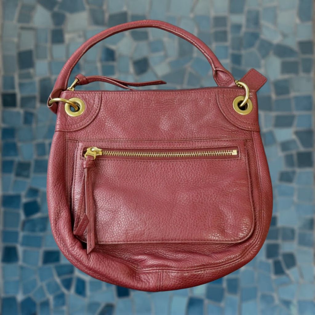 Fossil VINTAGE Fossil Burgundy Pebbled Leather Satchel Shoulder Purse Bag 12"x10.5"x3" Women Medium Red Zip Gold Hardware Size ONE SIZE - 1 Thumbnail