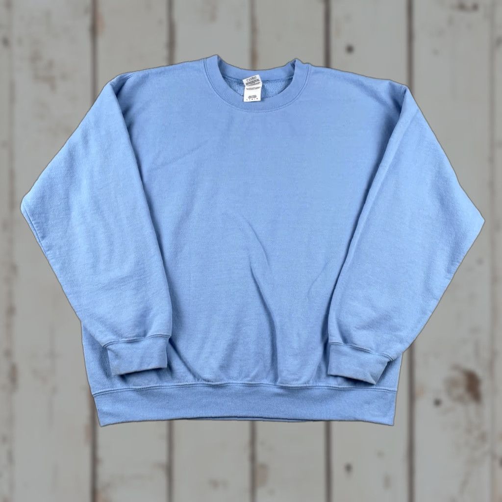 Gildan VINTAGE Gildan Heavy Blend Sweatshirt Blue L Mens Pull Over Solid Periwinkle Blue 80s 90s Mens Size US L / EU 52-54 / 3 - 1 Thumbnail