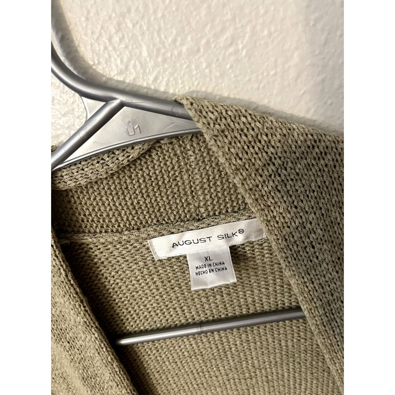 Vintage August Silk Cardigan Sweater XL Beige Open Front Short Sleeve Casual Women’s Size XL / US 12-14 / IT 48-50 - 2 Thumbnail
