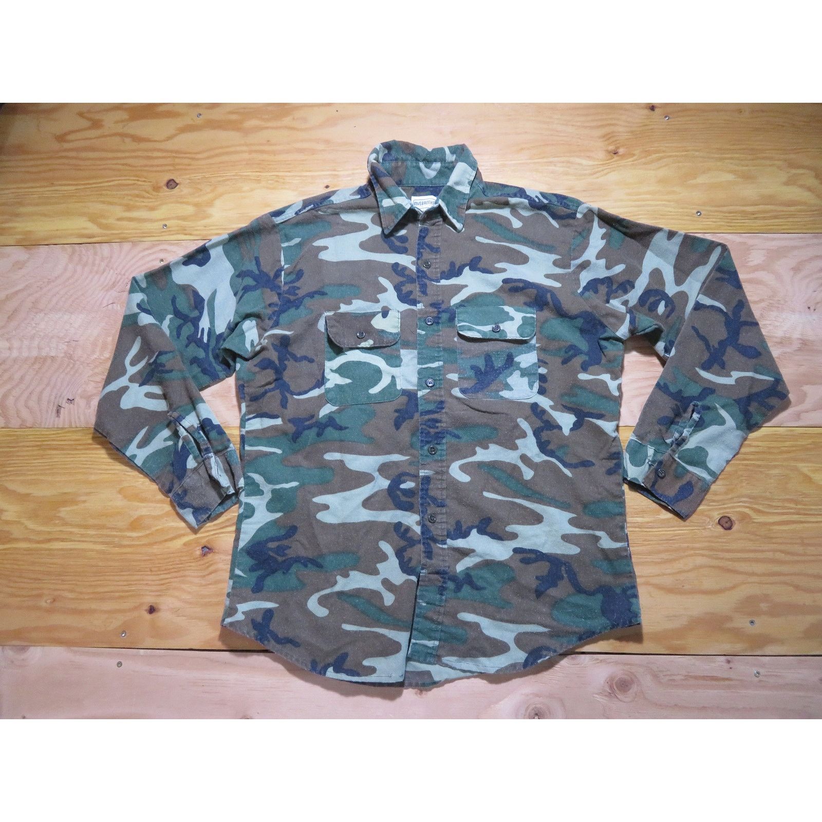 FiveBrother 90s Five Brother Woodland Camo Flannel Shirt Sz 16.5 L Green Size US L / EU 52-54 / 3 - 1 Thumbnail