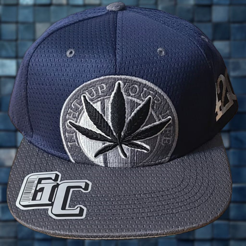 Alife MARIJUANA LEAF 420 LIGHT UP YOUR LIFE SNAPBACK BASEBALL CAP ( DARK BLUE & GRAY ) Size ONE SIZE - 1 Thumbnail