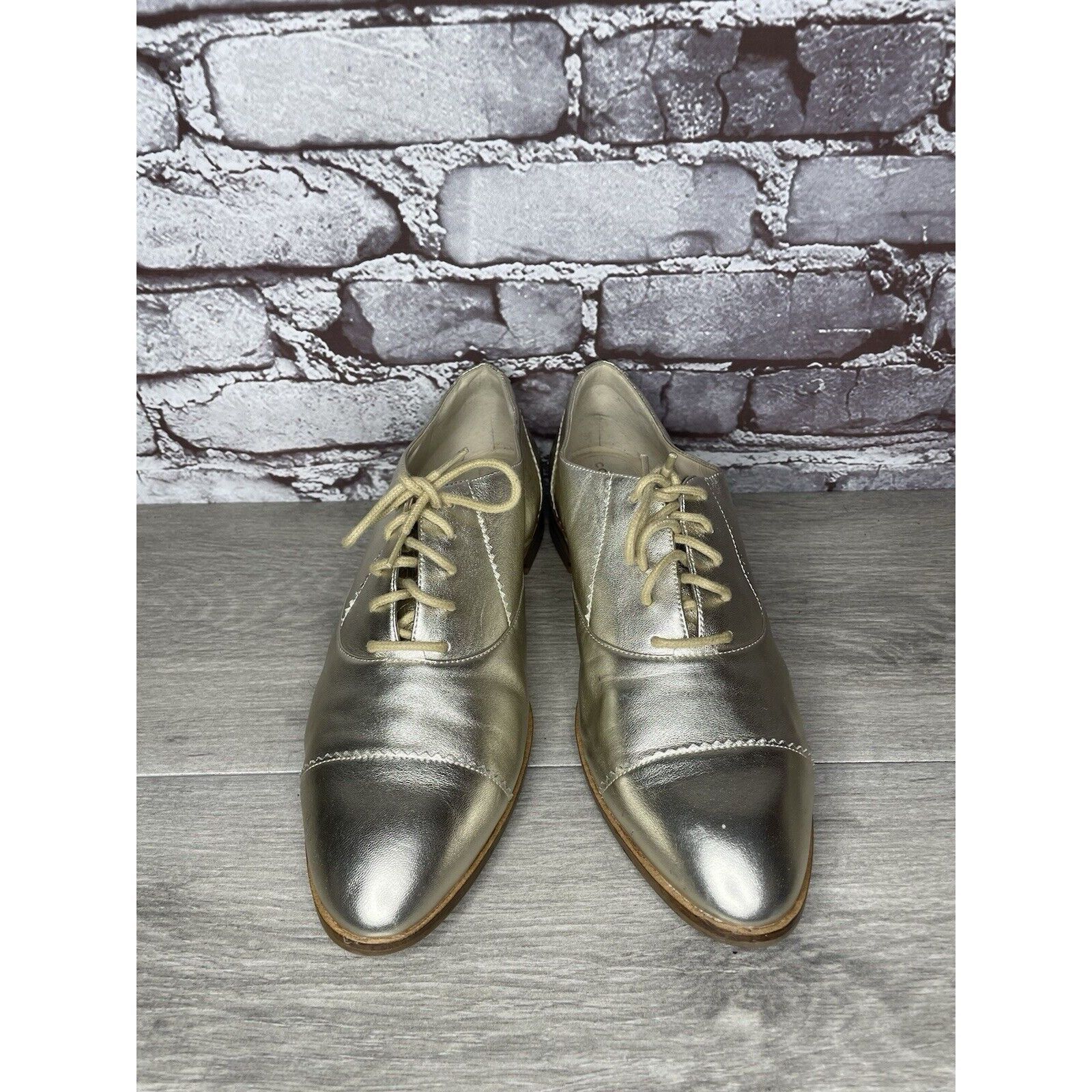 Cole Haan COLE HAAN Go To Collection Arden Gold Metallic Leather Oxfor Size US 10 / IT 40 - 11 Thumbnail