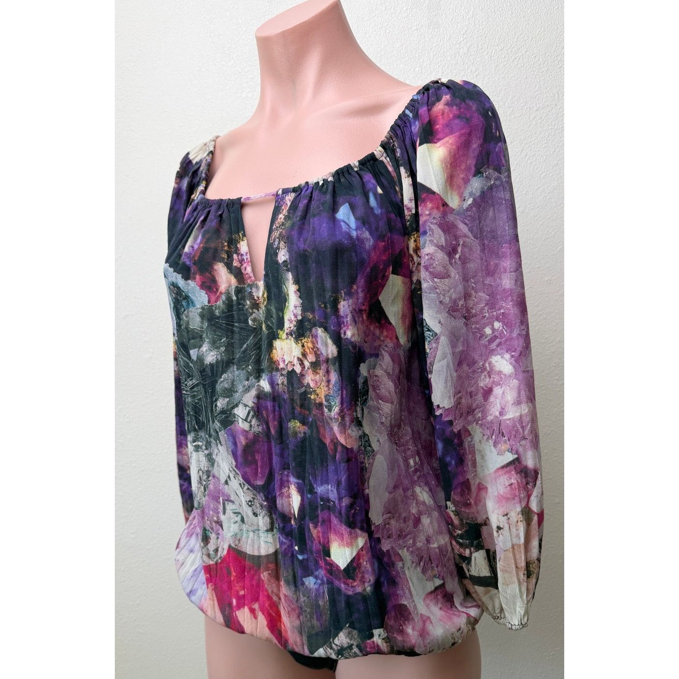 Alice + Olivia Alice + Olivia Womens Purple Silk Peasant Blouse XS Size XS / US 0-2 / IT 36-38 - 2 Thumbnail
