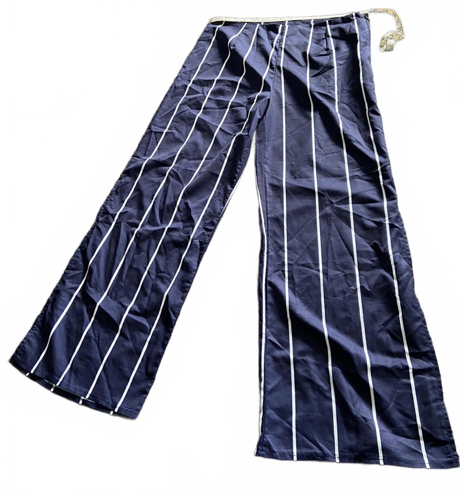 Designer Zaful Blue White Stripped Pants w Side Split NEW - Sz XL Size 40" / US 18 - 1 Thumbnail