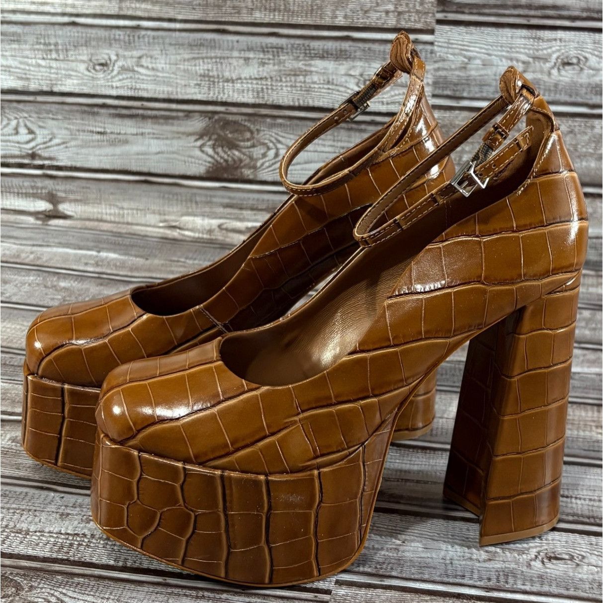 SCHUTZ Schutz Darlene Croco/wood Platform Mary Jane Heels Leather S Size US 8.5 / IT 38.5 - 1 Thumbnail