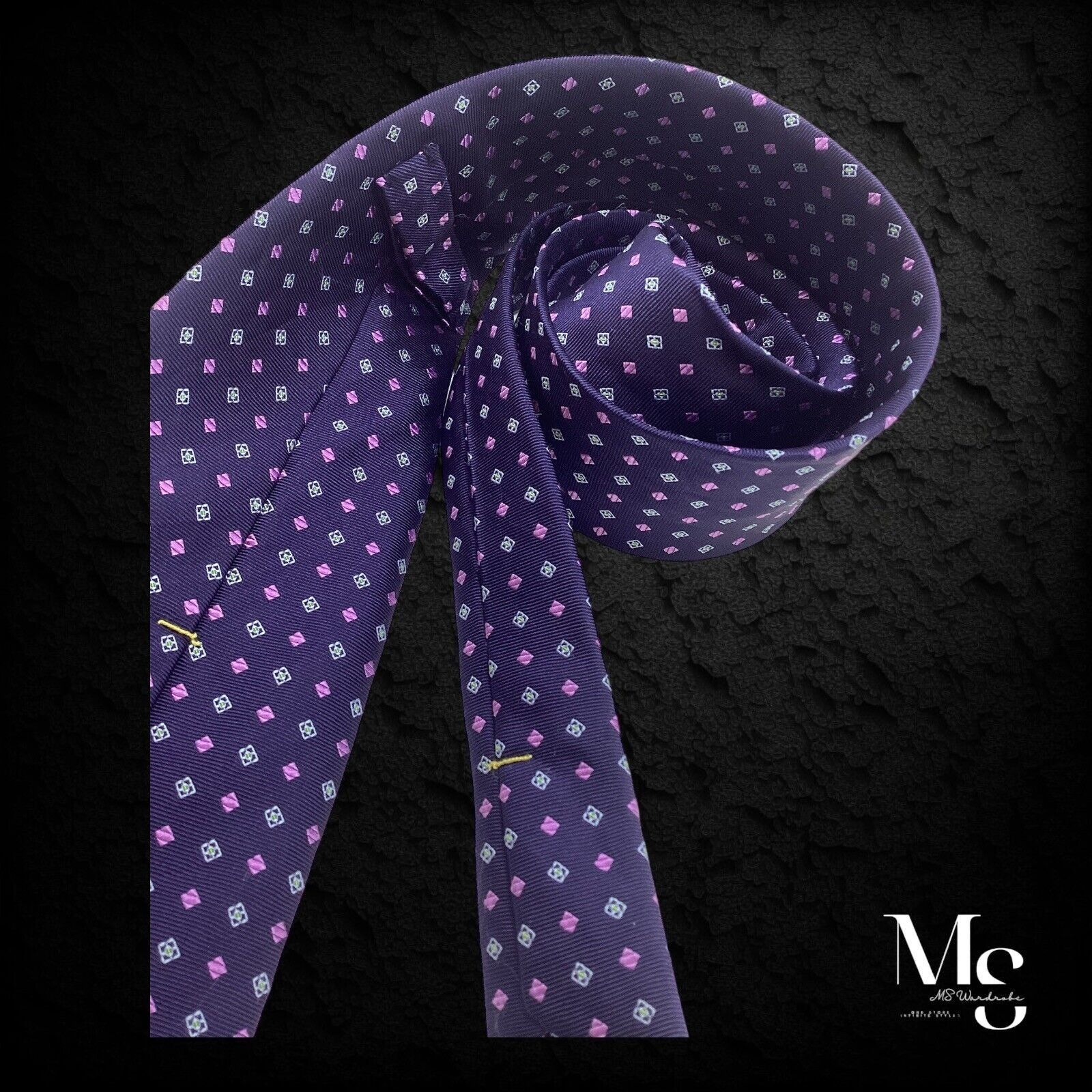 Holland & Sherry HOLLAND & SHERRY Blue Geometric Silk Tie Hand Made In USA W: Size ONE SIZE - 3 Thumbnail