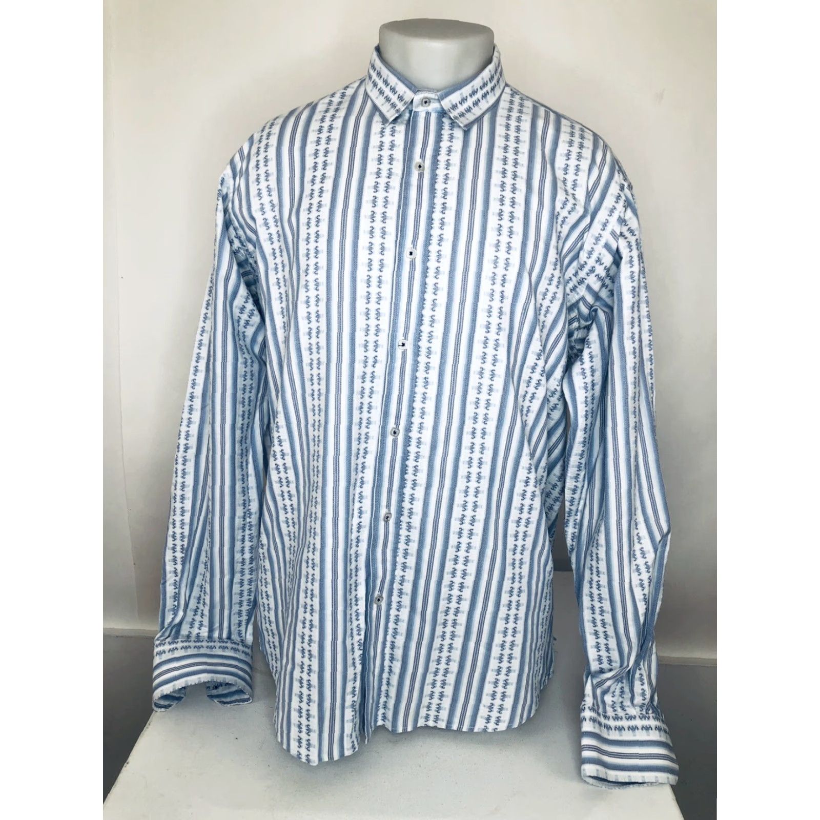 Vintage VISCONTI UOMO - Mens XL Textured Shirt Button-Up Long Sleeve White - Mens XL Shirt Size US XL / EU 56 / 4 - 2 Thumbnail
