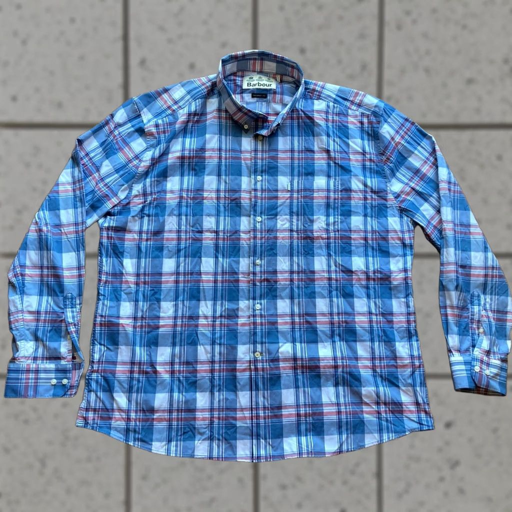 Barbour Barbour Performance Shirt Mens 2XL Blue Long Sleeve Button-Up Check Plaid Tailored Button-Down Collared Shirt Size US XXL / EU 58 / 5 - 1 Thumbnail
