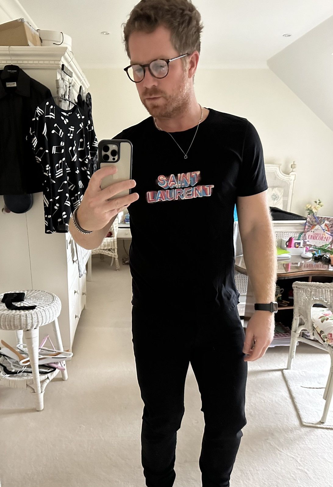 Saint Laurent Paris Saint Laurent neon logo black t shirt Size US S / EU 44-46 / 1 - 2 Thumbnail
