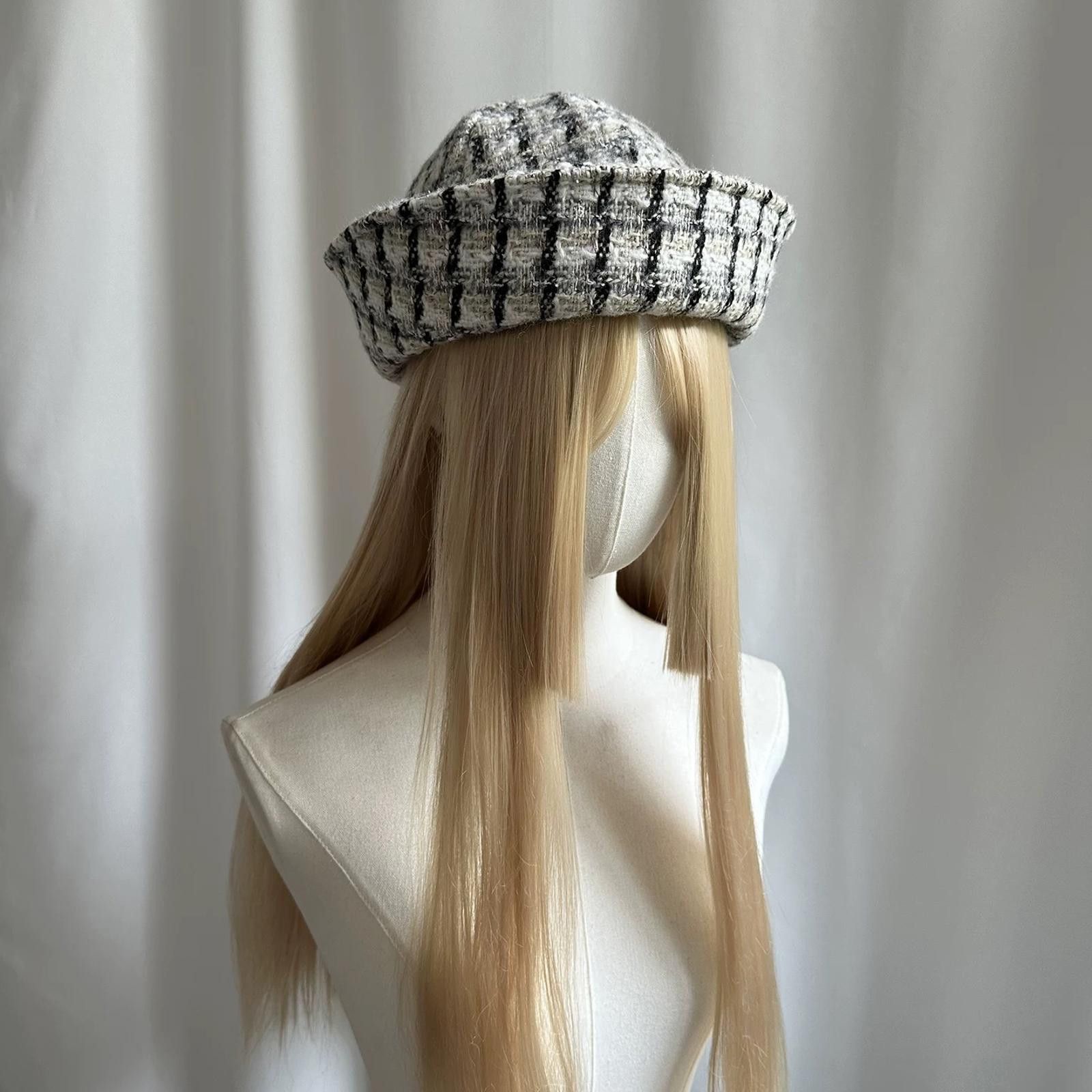 Japanese Brand Monochrome Tweed Beret Sailor Hat Y2K French Girl Aesthetic Size ONE SIZE - 1 Thumbnail