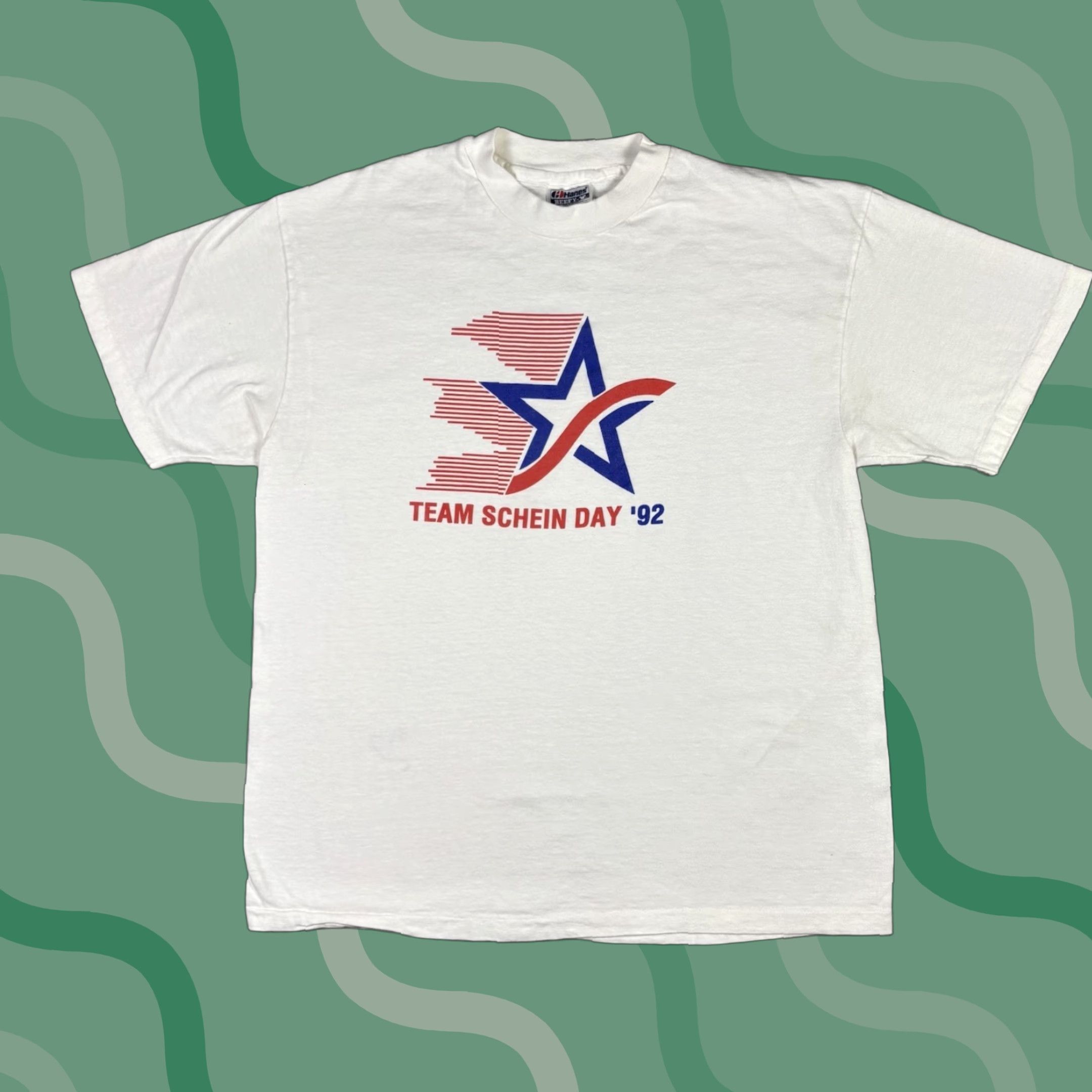 Hanes VINTAGE 80s Team Schein Day 92 Promo T Shirt White Adult Large Hanes Crew Neck Short Sleeve Graphic Print Disney Cars Stitch Angel Blue Cotton Mens Size US L / EU 52-54 / 3 - 1 Thumbnail