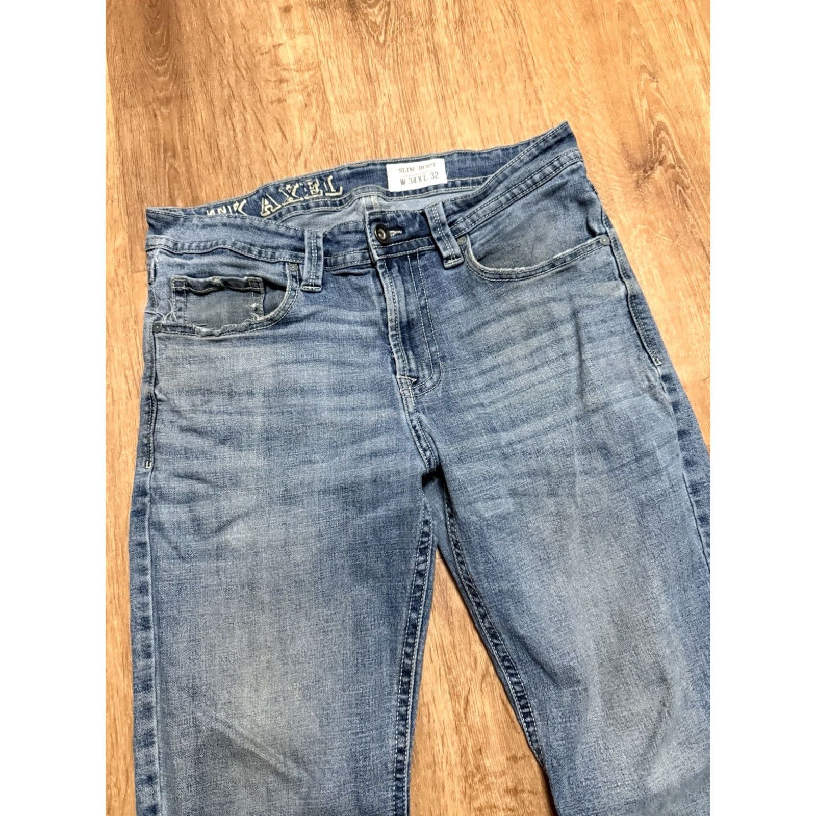 Denime Axel Jeans Slim Boot Distressed Denim Pants Men's 34x32 32x30 TK Axel Slim Boot Model T.K. Axel Regular Waist Blue Denim 5-Pocket Mens Jeans Size US 32 / EU 48 - 6 Thumbnail