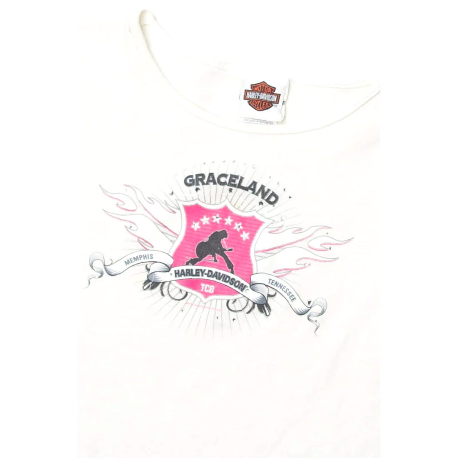 Vintage Graceland Harley Davidson T-Shirt (2000s) Shirt Unisex Adults X-Large White Vintage Mens Womens Boys Girls Size US XL / EU 56 / 4 - 2 Thumbnail