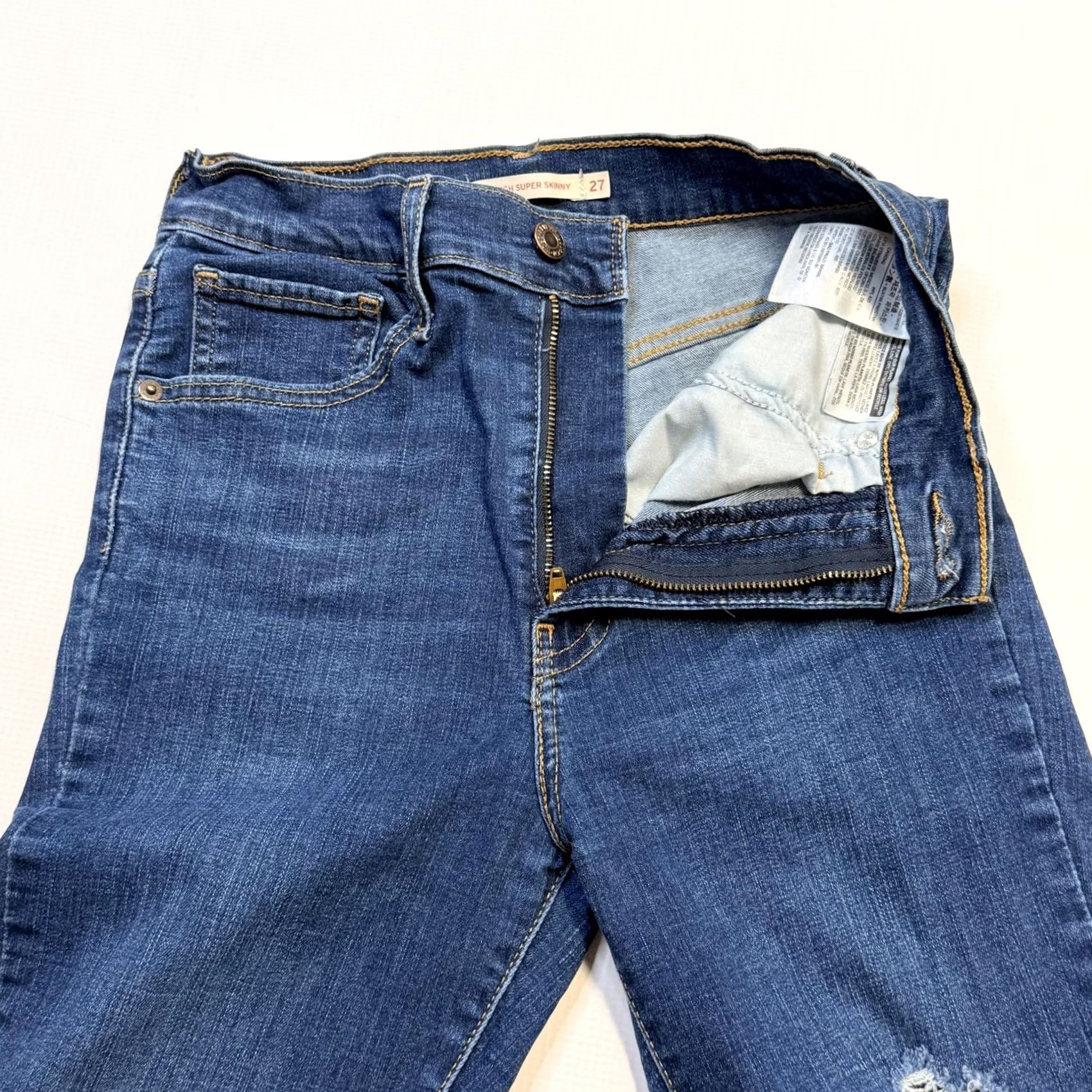 Levi's Levi's Jeans Womens Miles High Super Skinny 27 Blue Distressed Stretch High Rise Clothing Denim Jeans Size 27" / US 4 / IT 40 - 7 Thumbnail