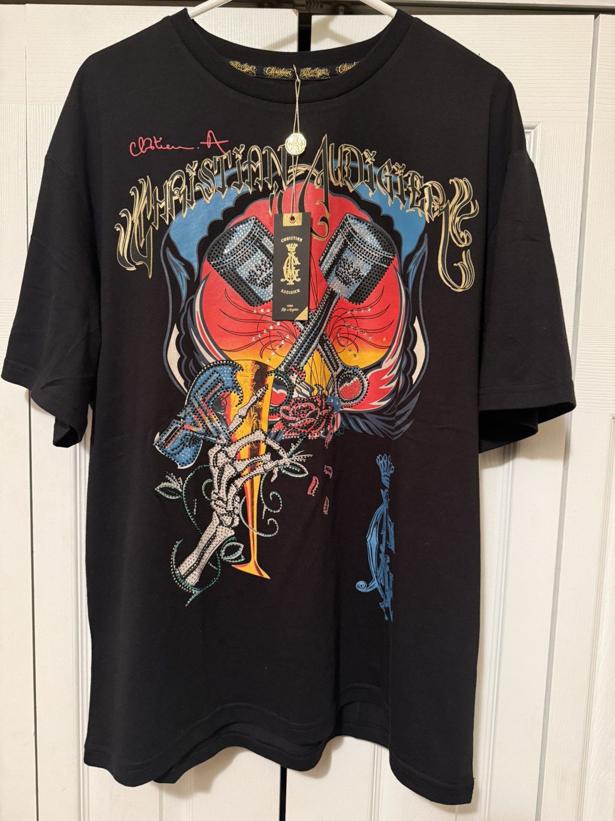Christian Audigier Christian Audigier Rhinestone Graphic T Shirt Size US XL / EU 56 / 4 - 1 Thumbnail