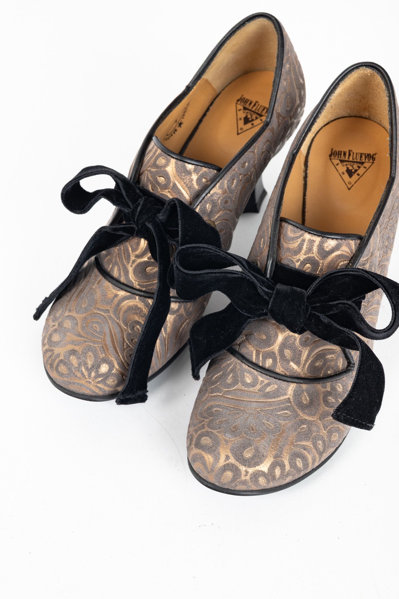 John Fluevog John Fluevog Elisabetta "Black & Gold" Floral Brocade Heels Size US 7 / IT 37 - 6 Thumbnail
