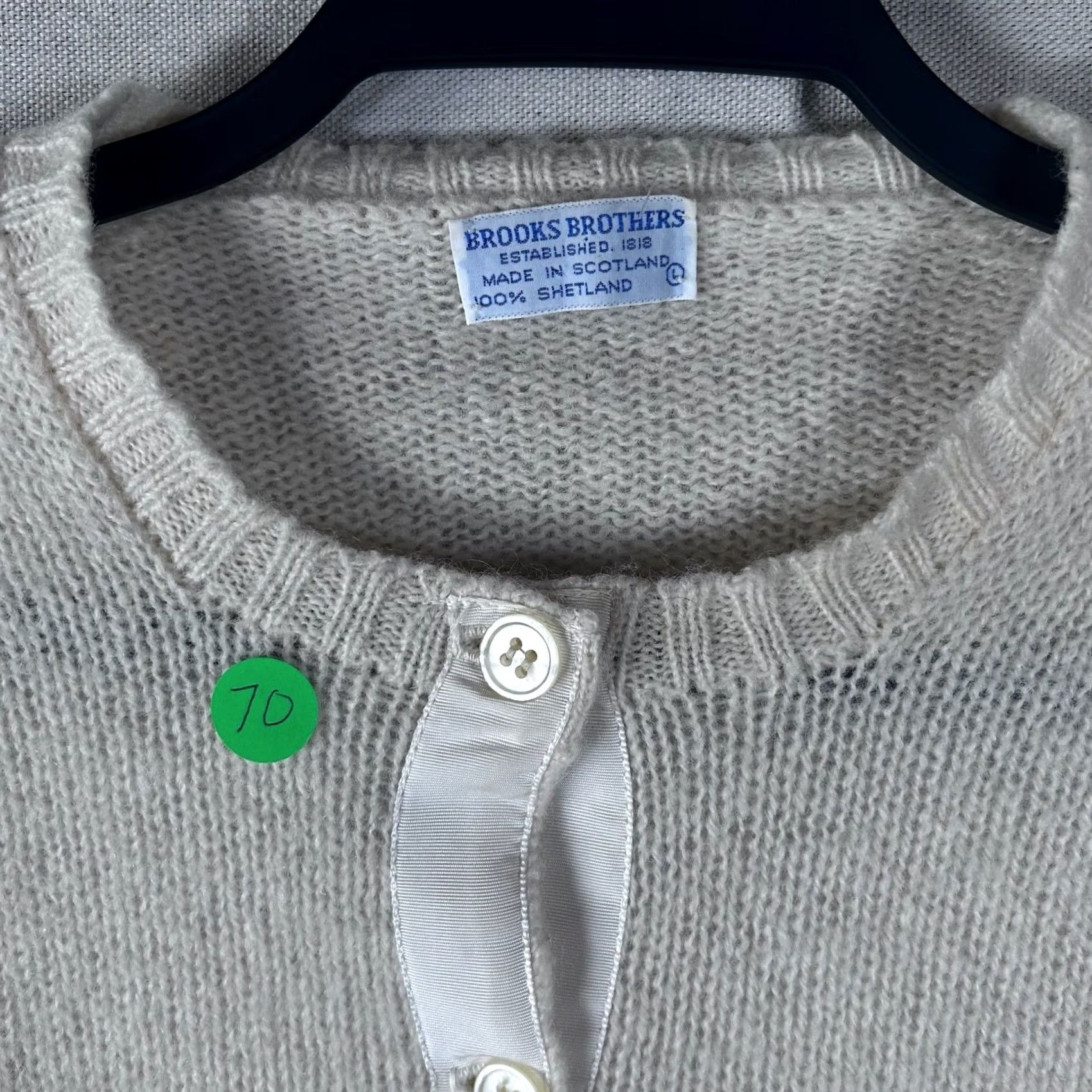 Brooks Brothers VINTAGE Brooks Brothers Cardigan Sweater Stone Ivory XL Wool Crew Neck Long Sleeve Button Front UK Made Women Regular Knit All Seasons Pattern Solid Size XL / US 12-14 / IT 48-50 - 2 Thumbnail