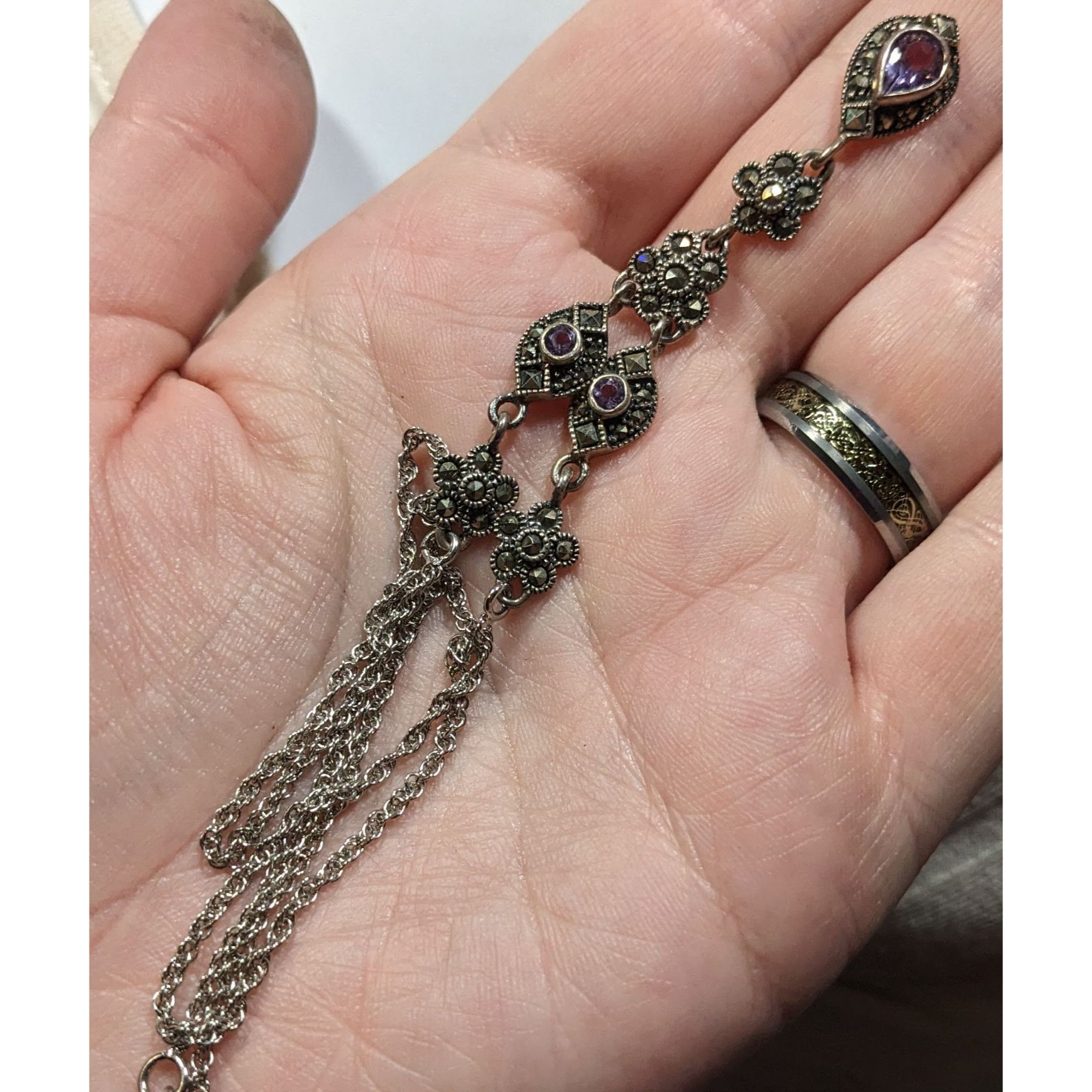 Other Whimsical Fantasy Marcasite Amethyst And Sterling Silver Y D Size ONE SIZE - 3 Thumbnail