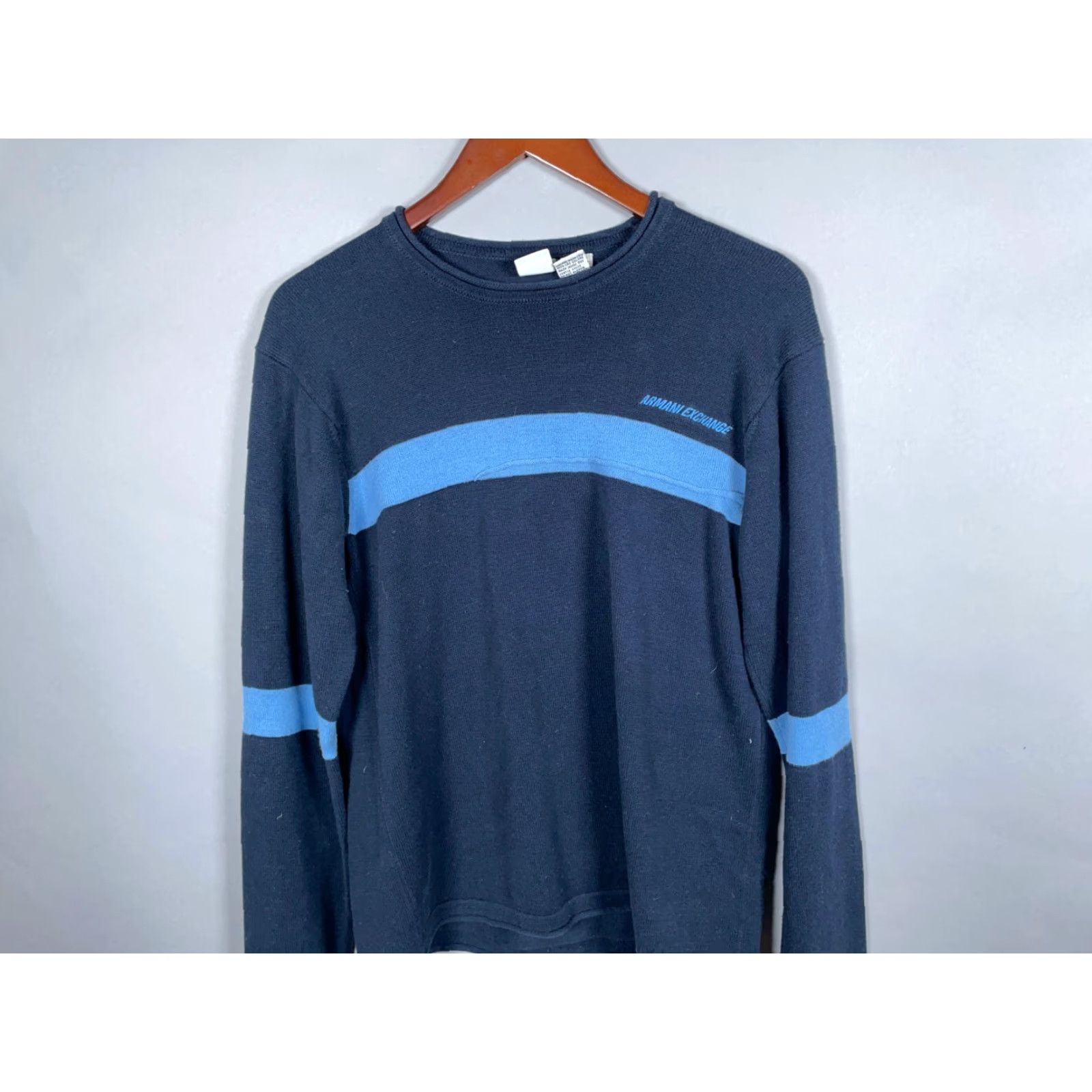Armani Exchange Armani Exchange Sweater Mens M Blue Stripe Knit Crew Neck Slim Fit Cotton Blend Pullover Long Sleeve 90s Retro Classic Size US M / EU 48-50 / 2 - 4 Thumbnail