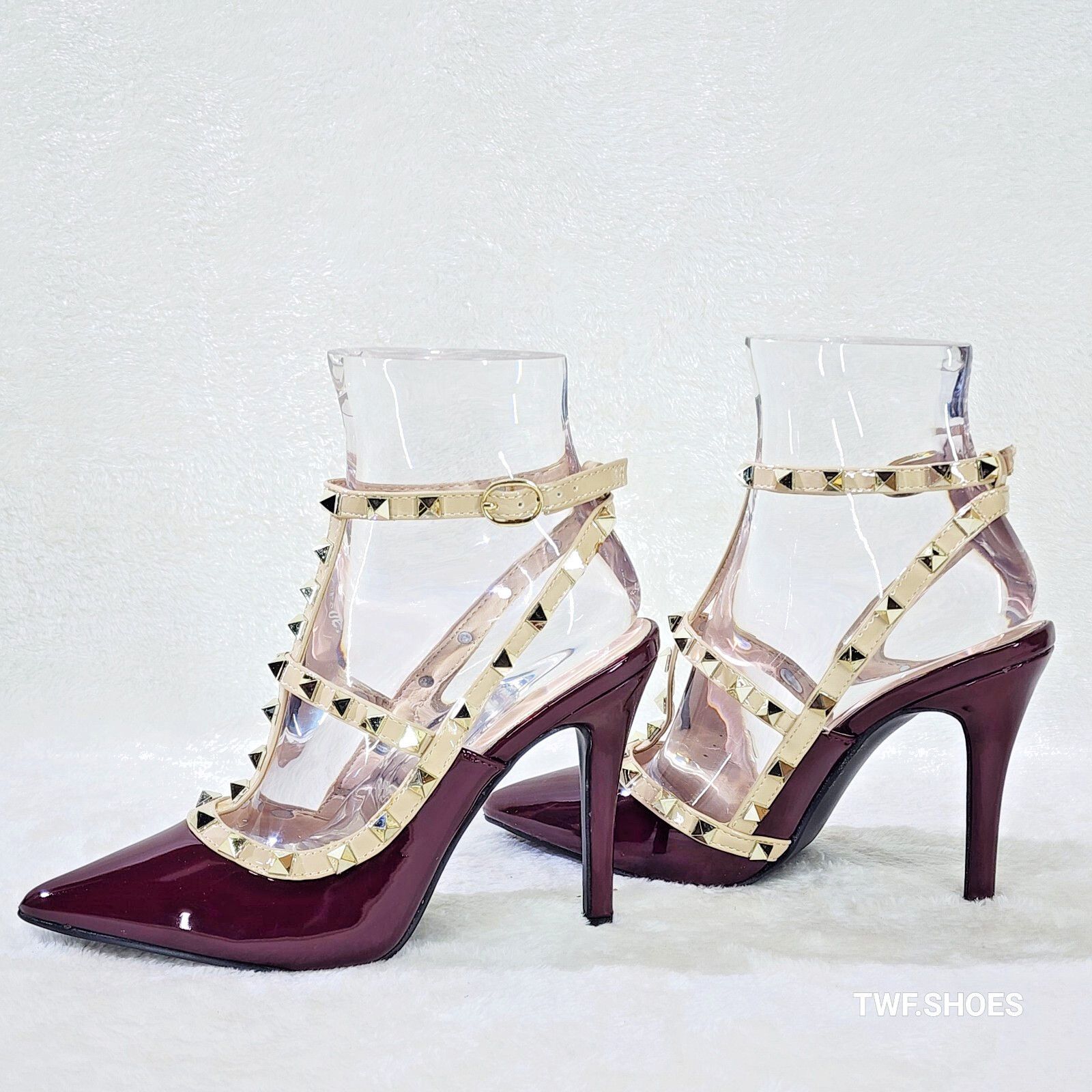 Other Caged Burgundy Red Patent Studded Strappy Stiletto High Heel Size US 6.5 / IT 36.5 - 1 Thumbnail